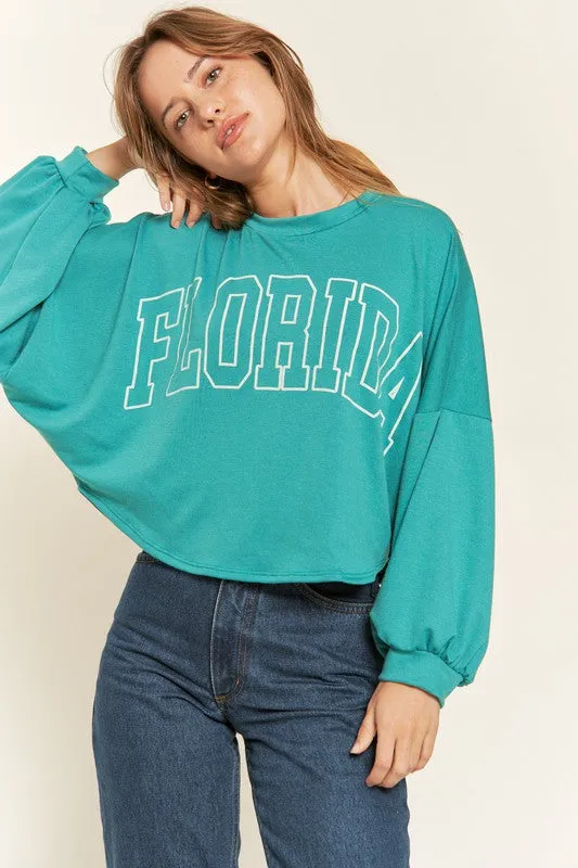 Hot Girl Hometown Terry Batwing Long Sleeve Top