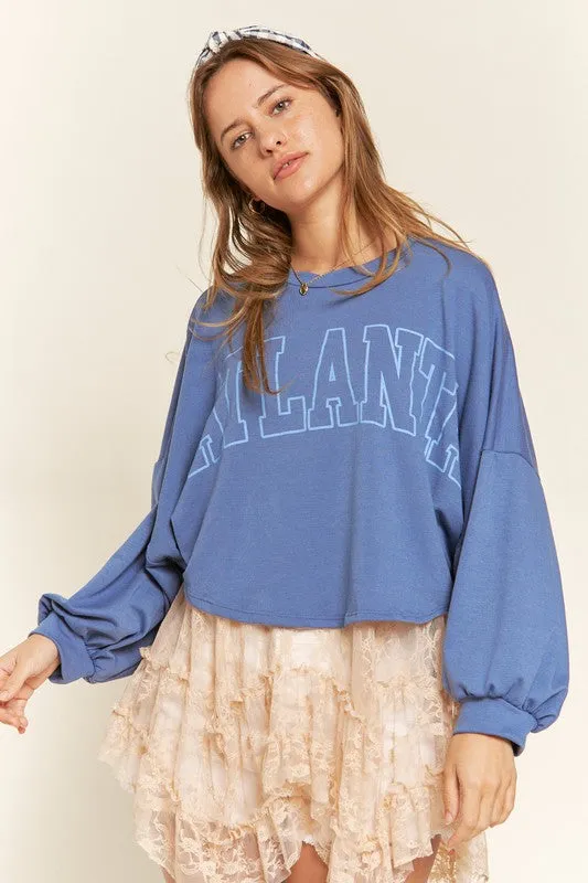 Hot Girl Hometown Terry Batwing Long Sleeve Top