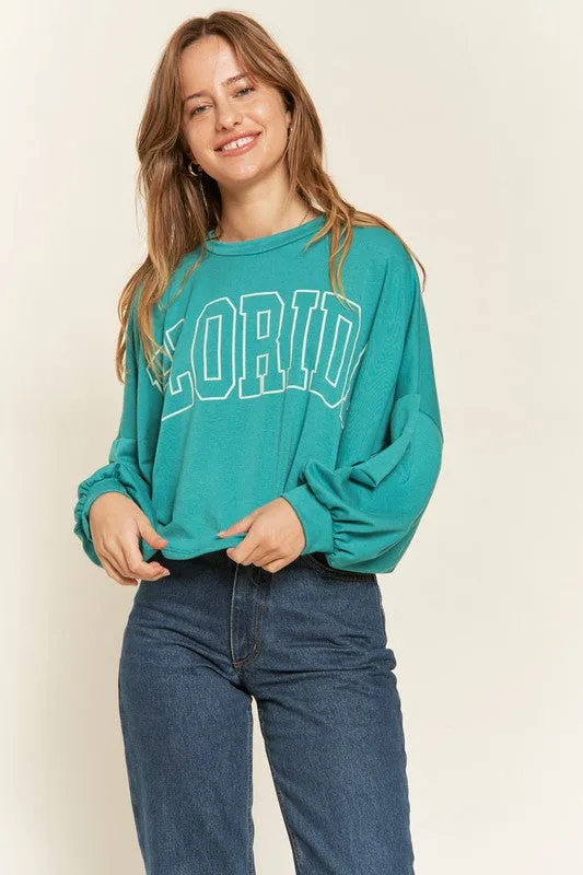 Hot Girl Hometown Terry Batwing Long Sleeve Top