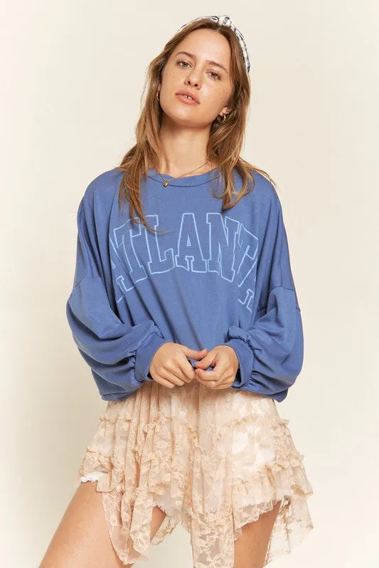 Hot Girl Hometown Terry Batwing Long Sleeve Top