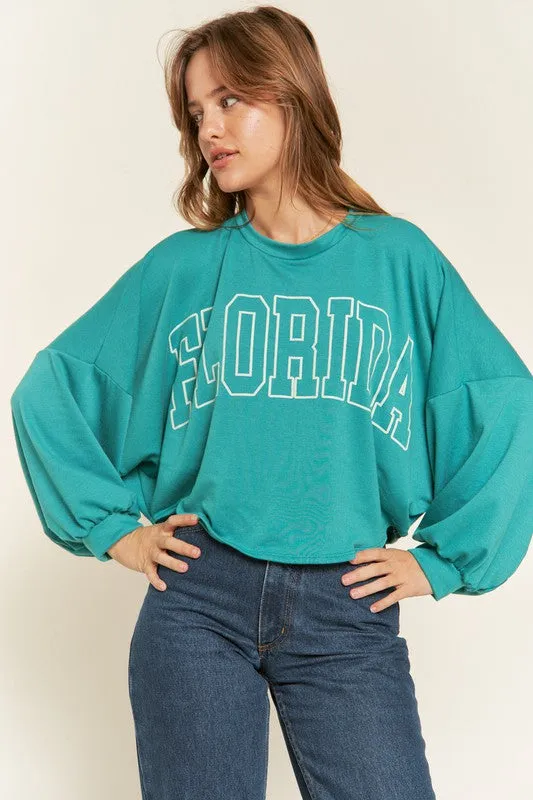 Hot Girl Hometown Terry Batwing Long Sleeve Top