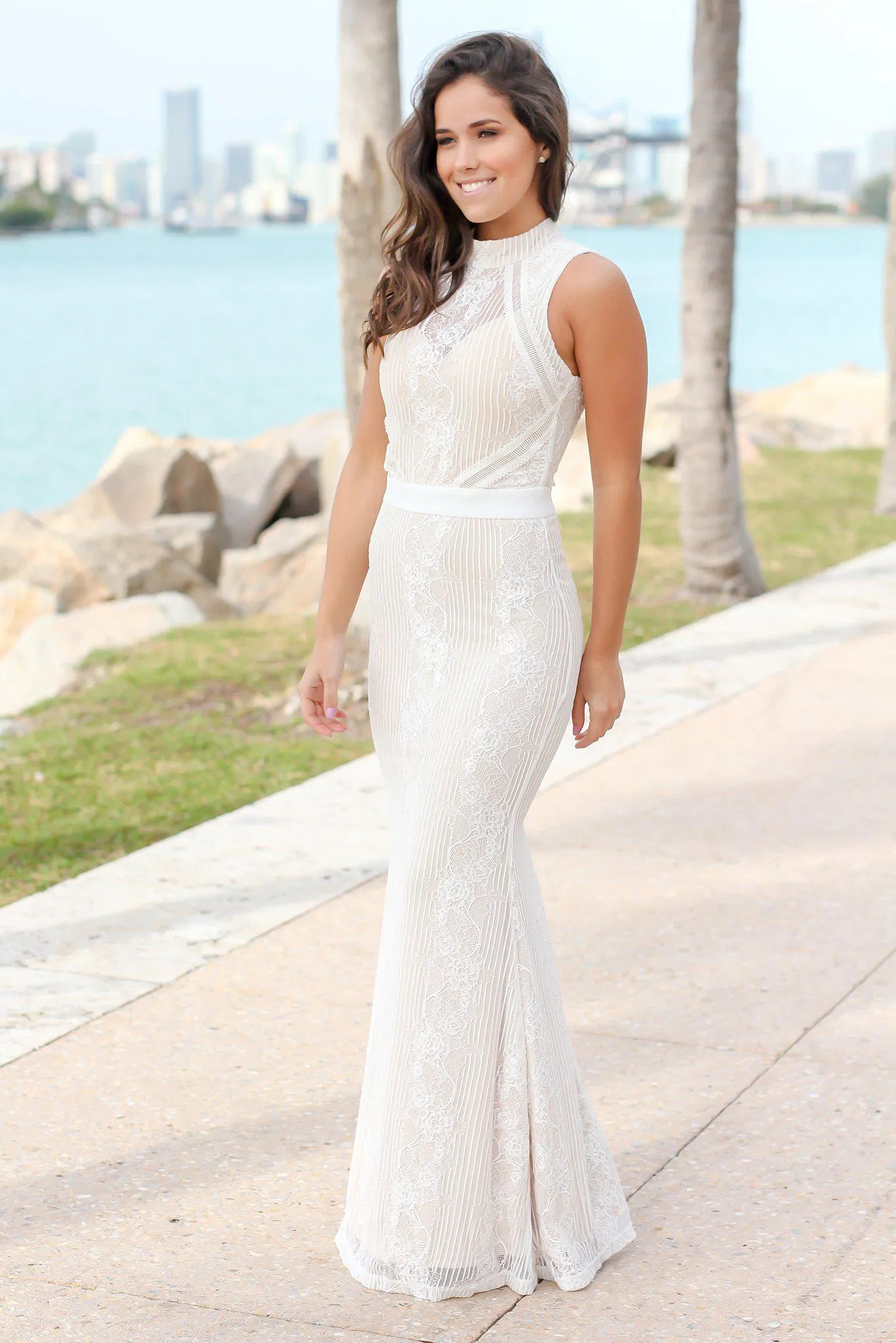 Ivory and Cream Lace Maxi Dress