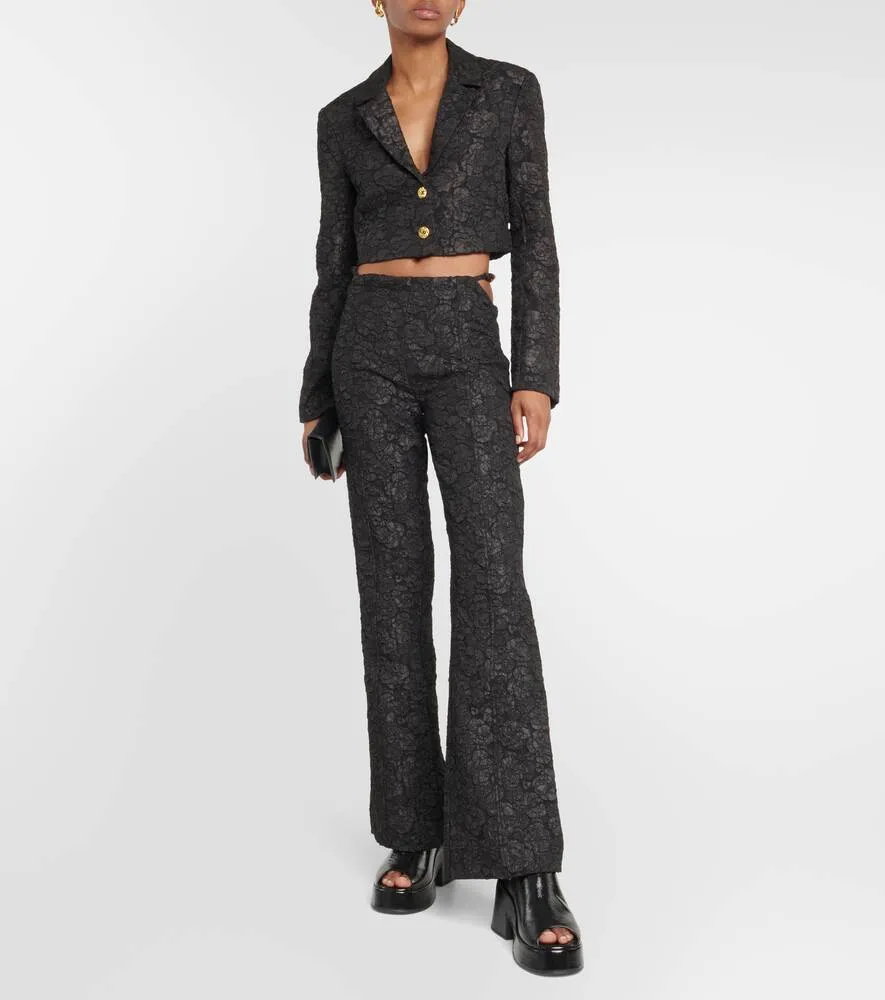 Jacquard low-waist flared trousers GANNI, black