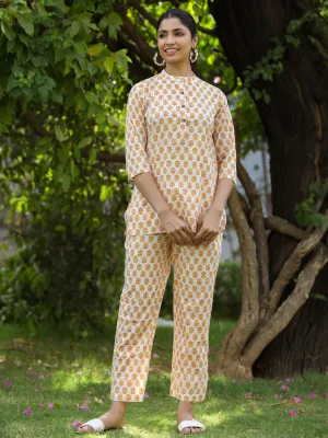 Jaipur Kurti Women Cotton Ethnic Printed White Night Suit