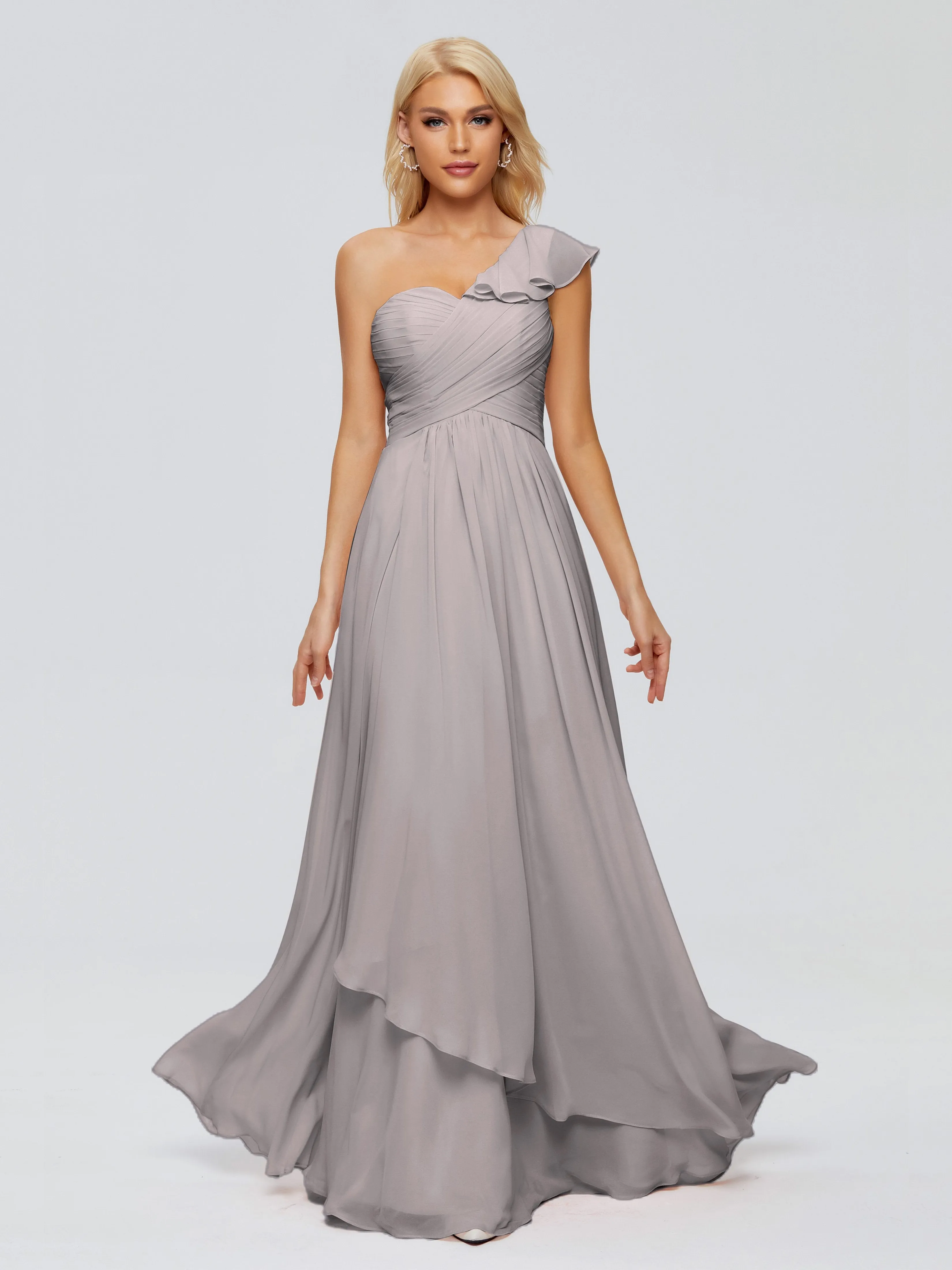 Kylie Pretty One-Shoulder Ruffles Chiffon Bridesmaid Dresses