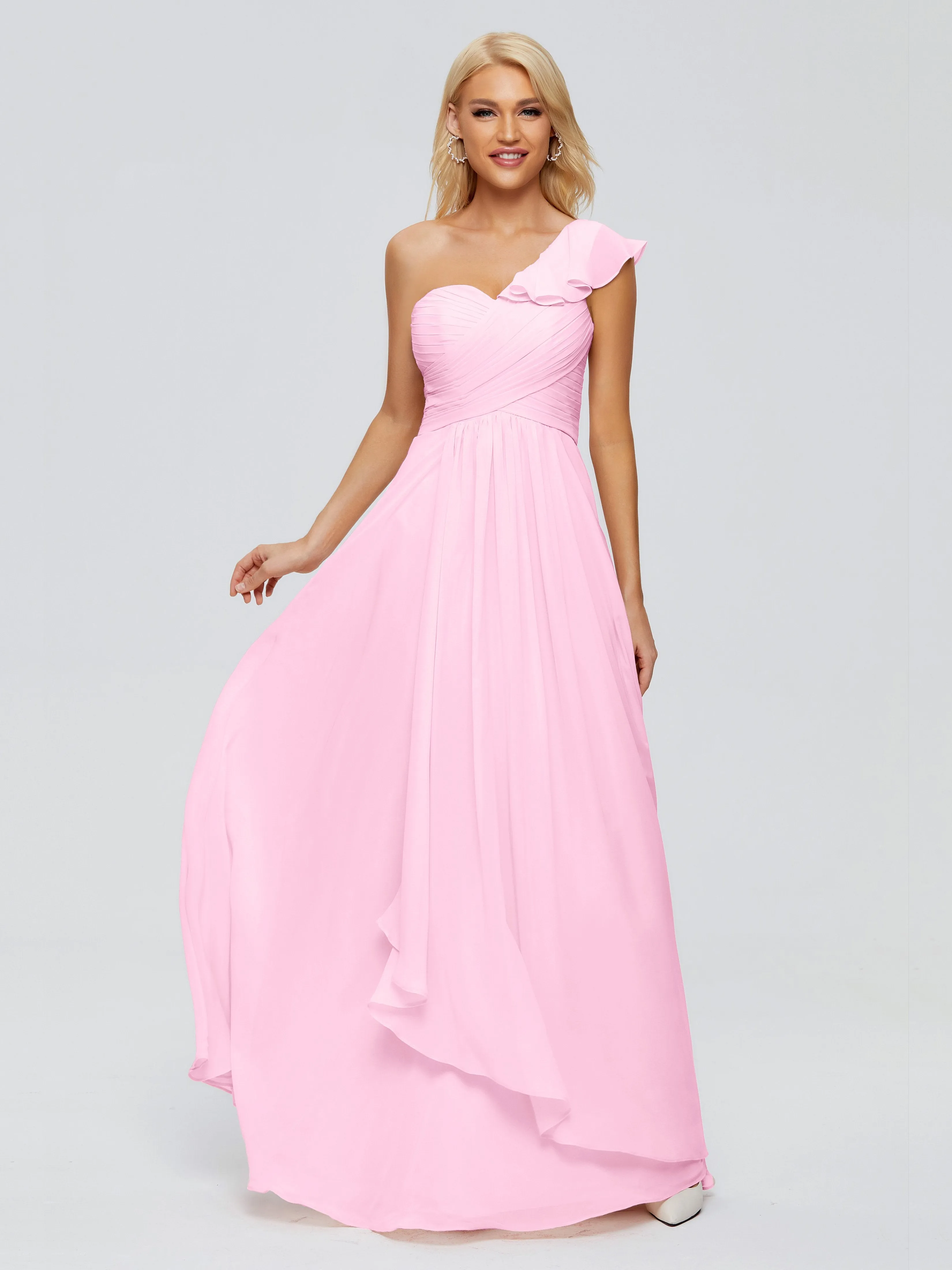 Kylie Pretty One-Shoulder Ruffles Chiffon Bridesmaid Dresses