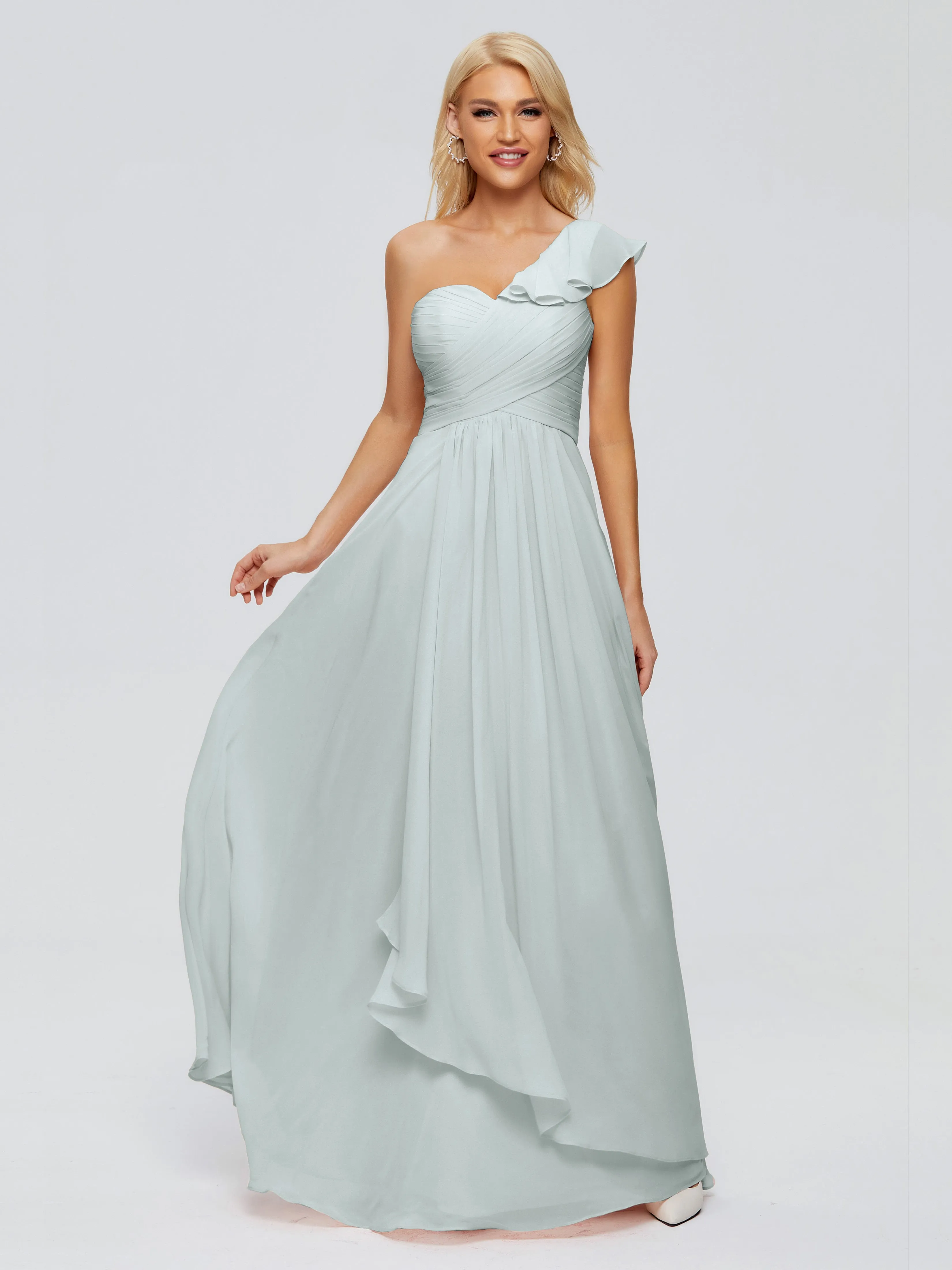 Kylie Pretty One-Shoulder Ruffles Chiffon Bridesmaid Dresses