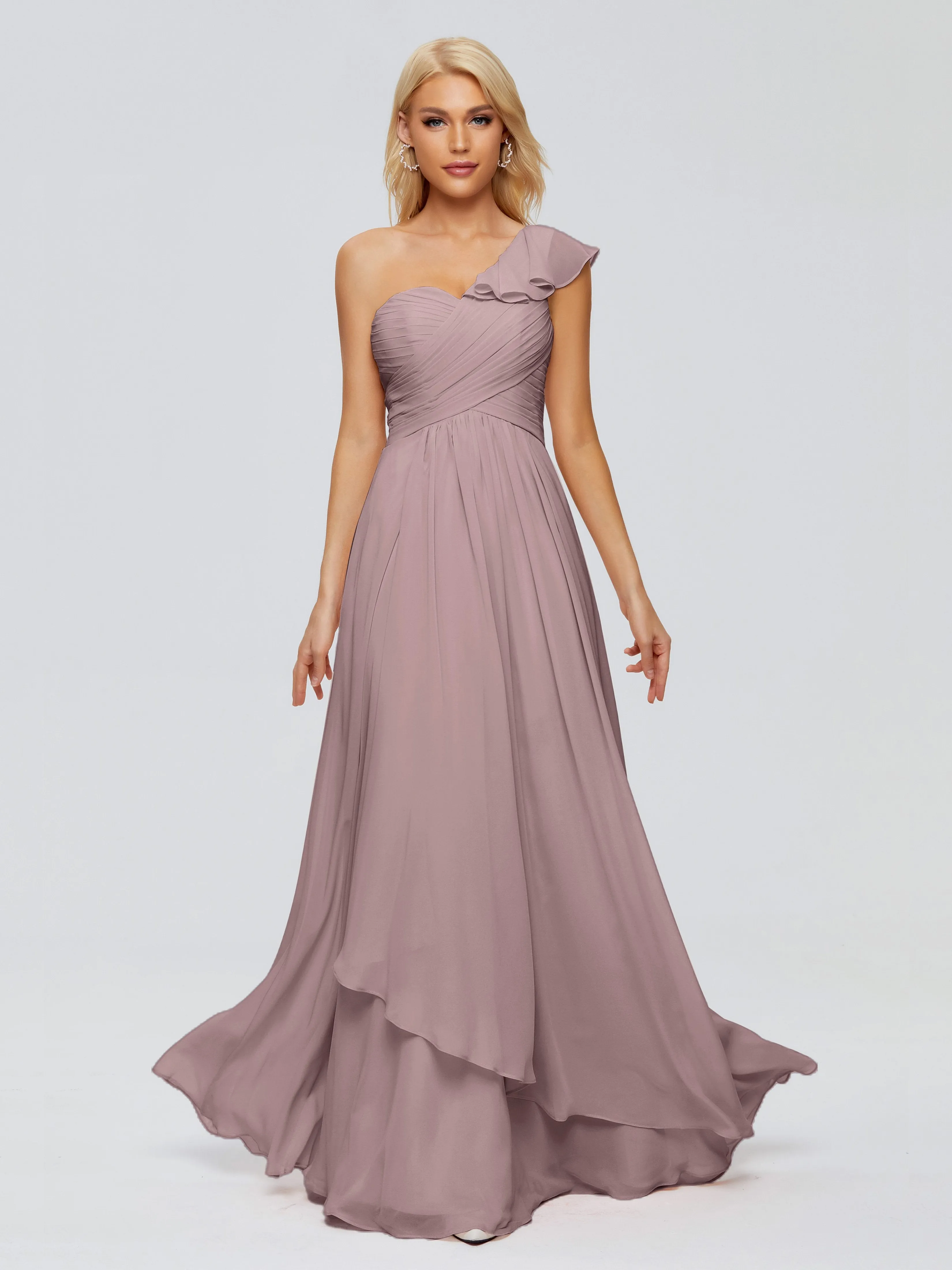 Kylie Pretty One-Shoulder Ruffles Chiffon Bridesmaid Dresses