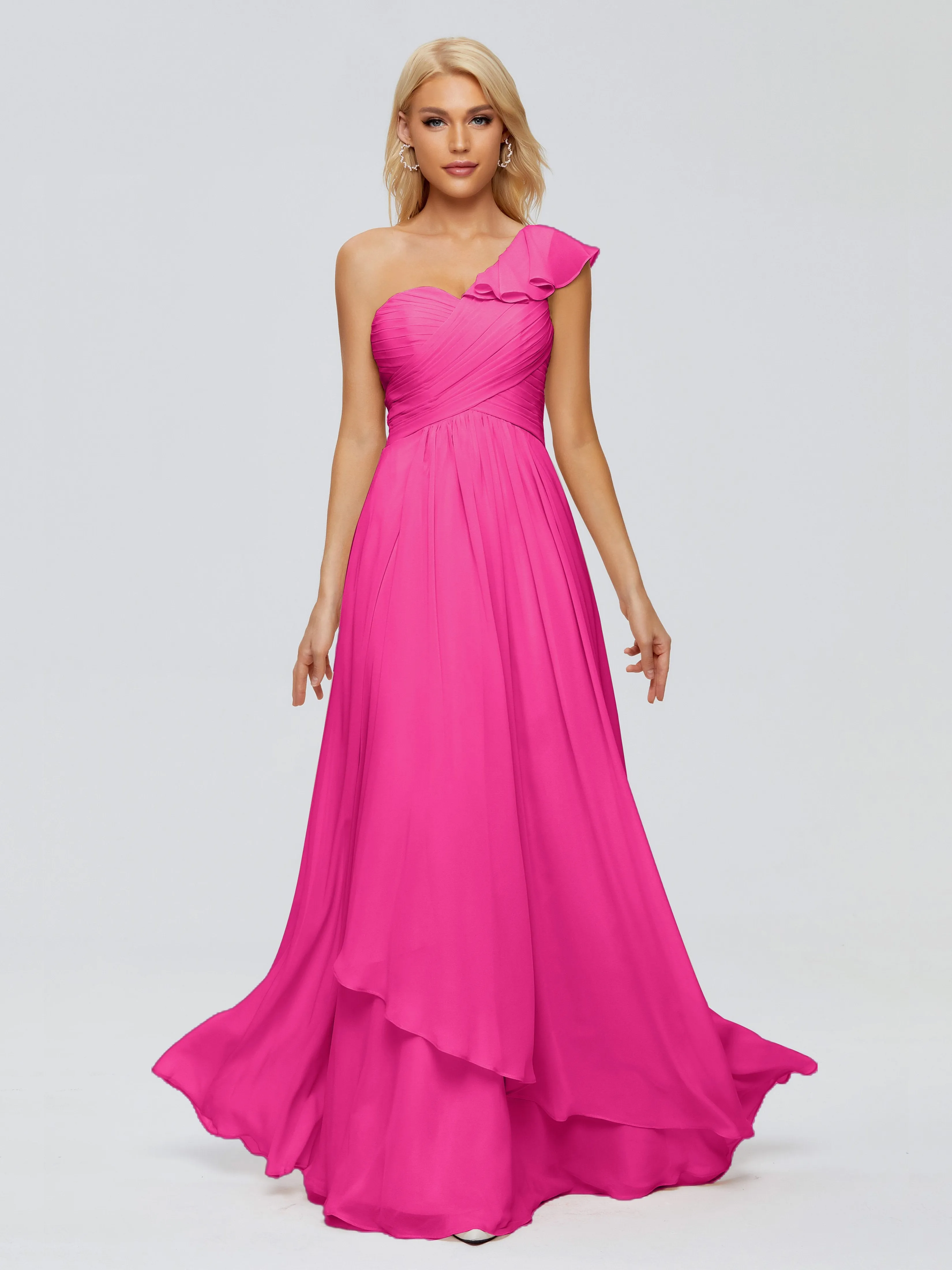 Kylie Pretty One-Shoulder Ruffles Chiffon Bridesmaid Dresses