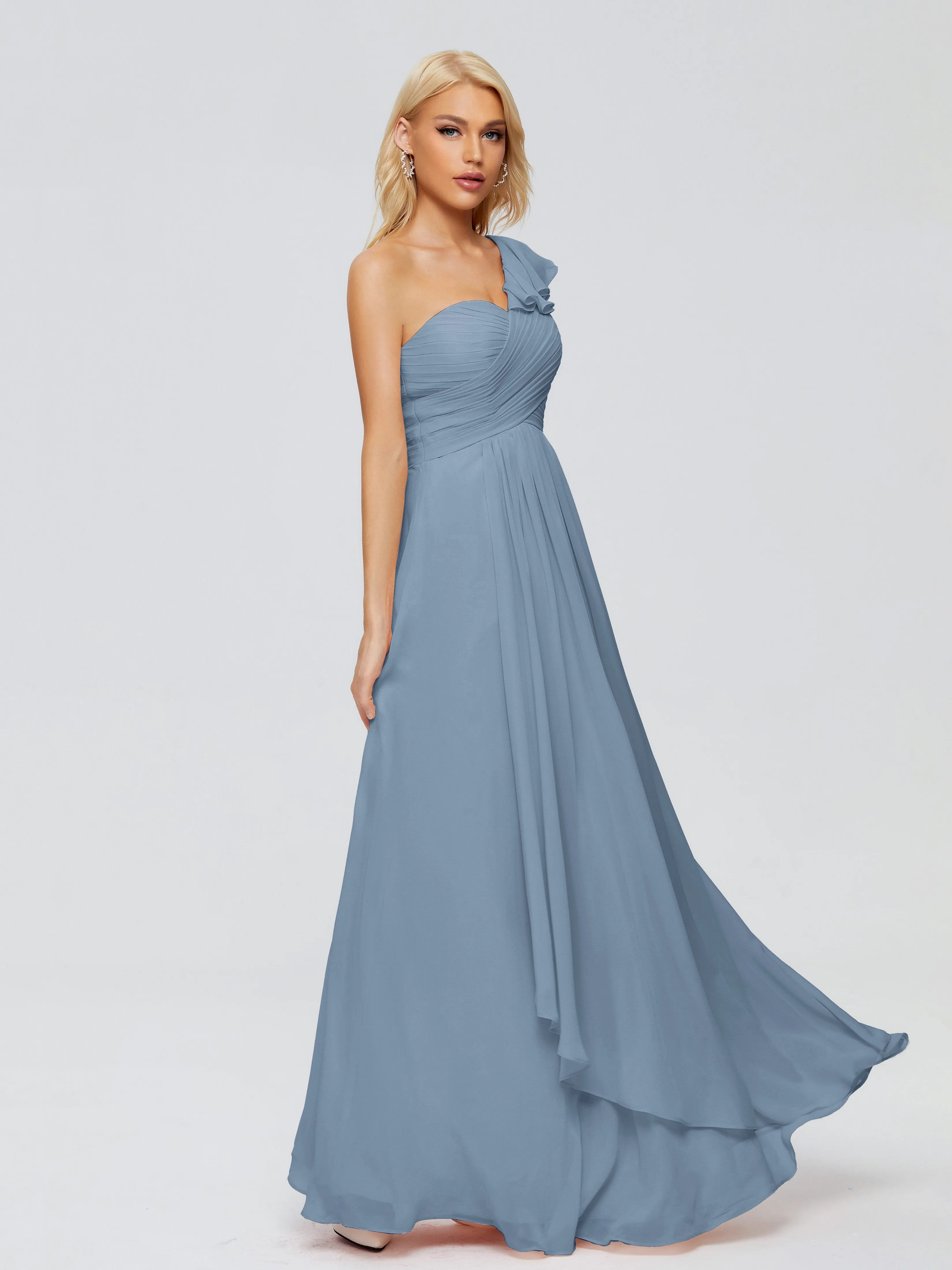 Kylie Pretty One-Shoulder Ruffles Chiffon Bridesmaid Dresses