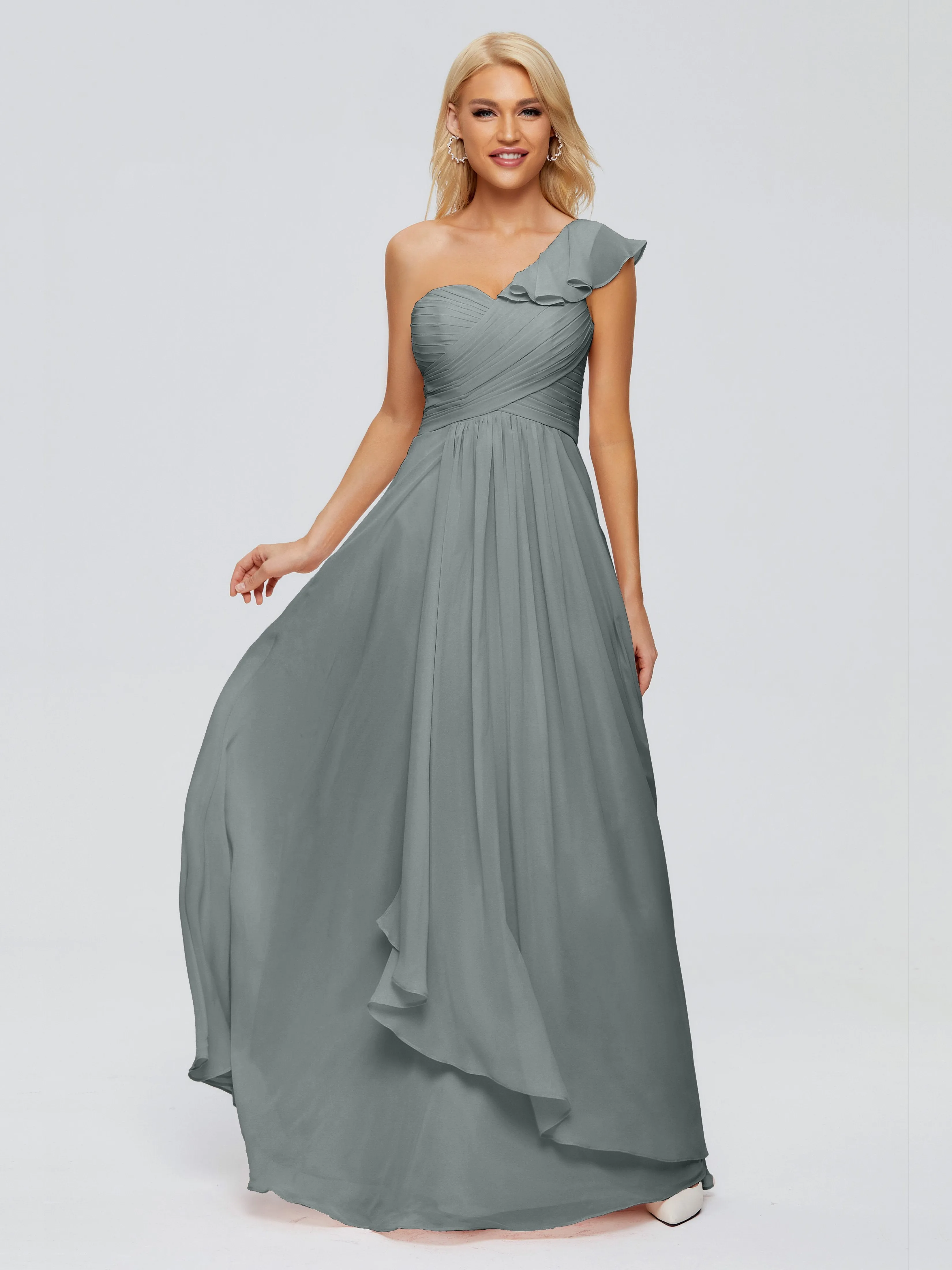 Kylie Pretty One-Shoulder Ruffles Chiffon Bridesmaid Dresses