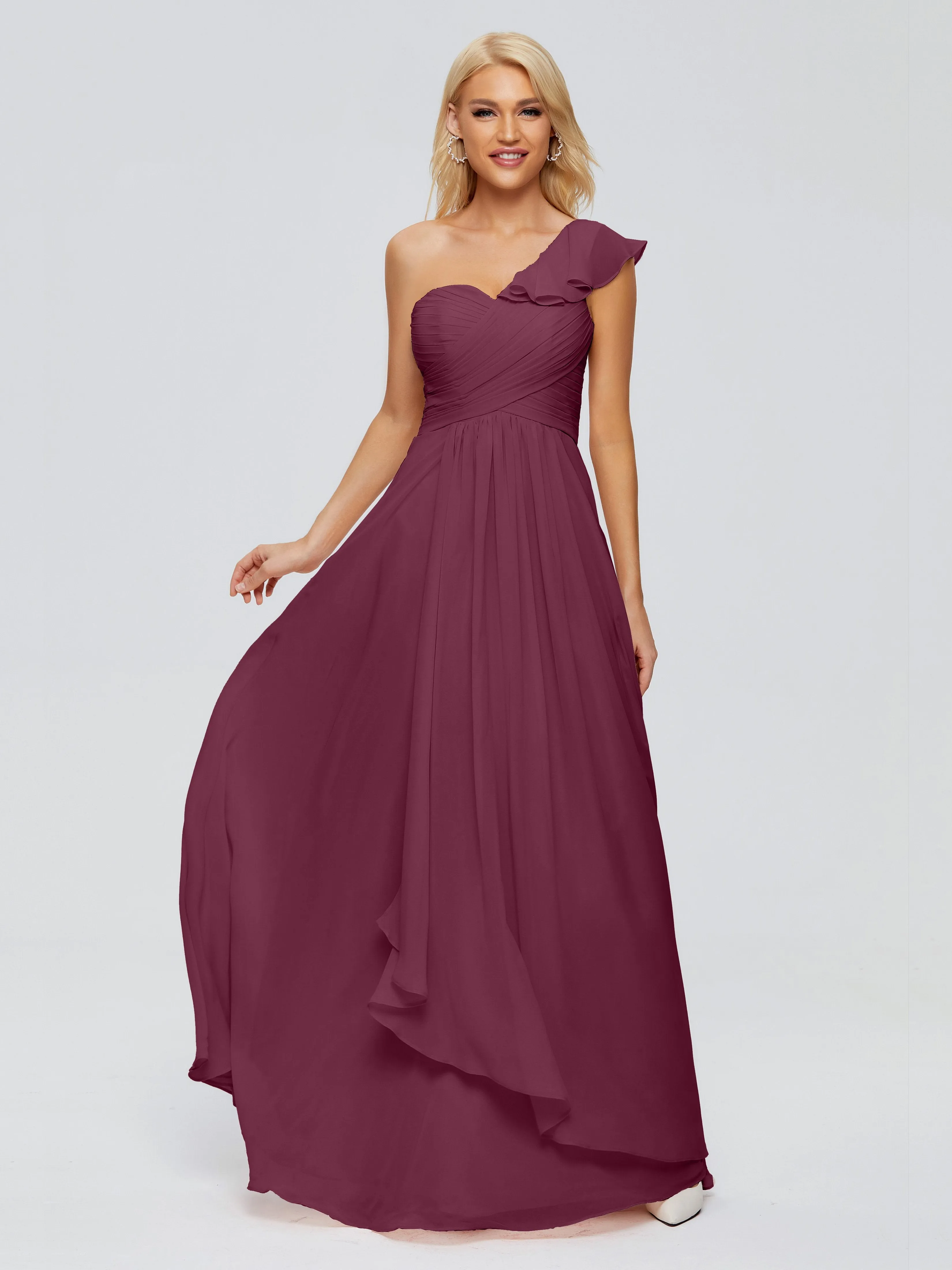 Kylie Pretty One-Shoulder Ruffles Chiffon Bridesmaid Dresses