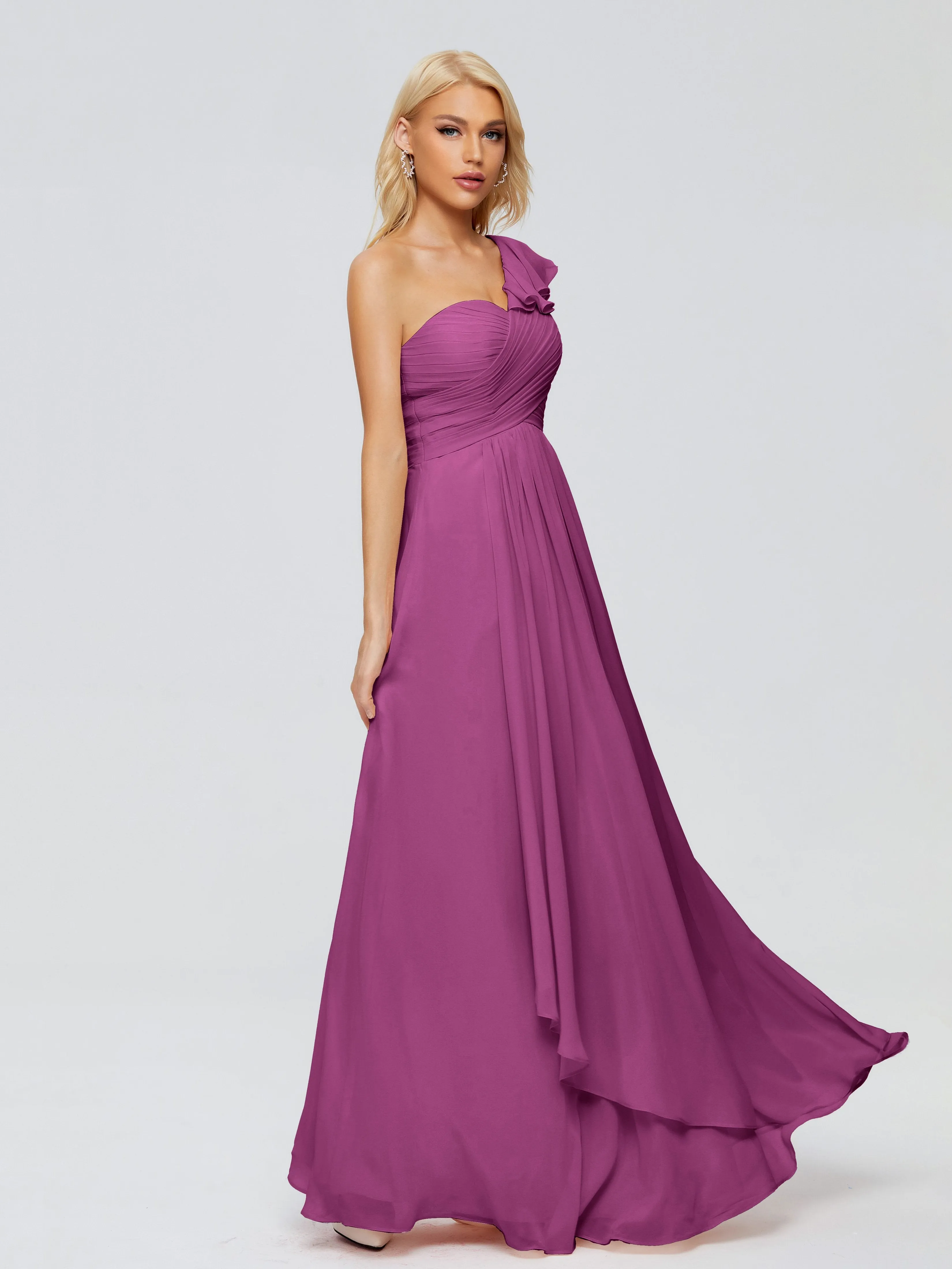 Kylie Pretty One-Shoulder Ruffles Chiffon Bridesmaid Dresses