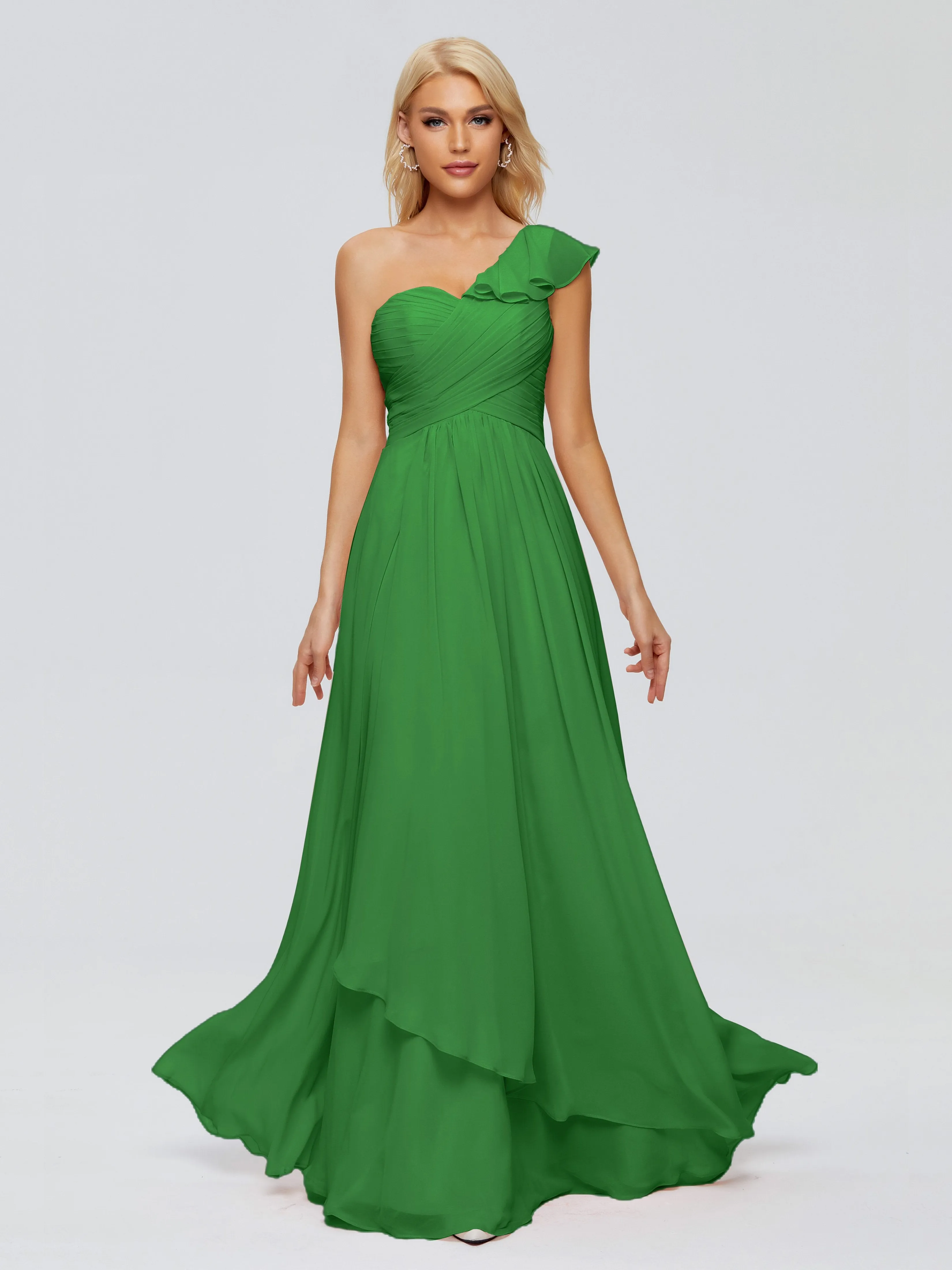 Kylie Pretty One-Shoulder Ruffles Chiffon Bridesmaid Dresses