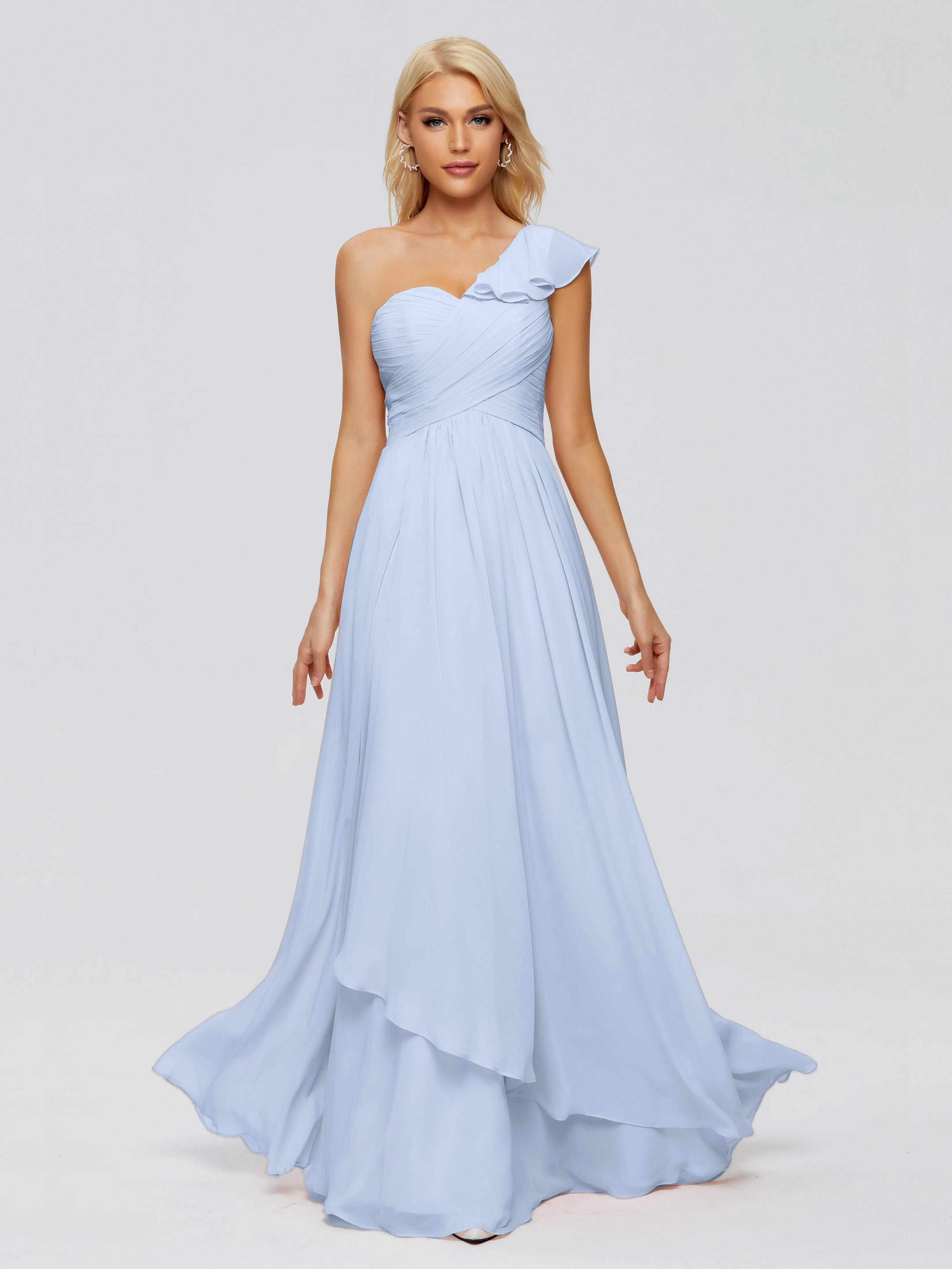 Kylie Pretty One-Shoulder Ruffles Chiffon Bridesmaid Dresses