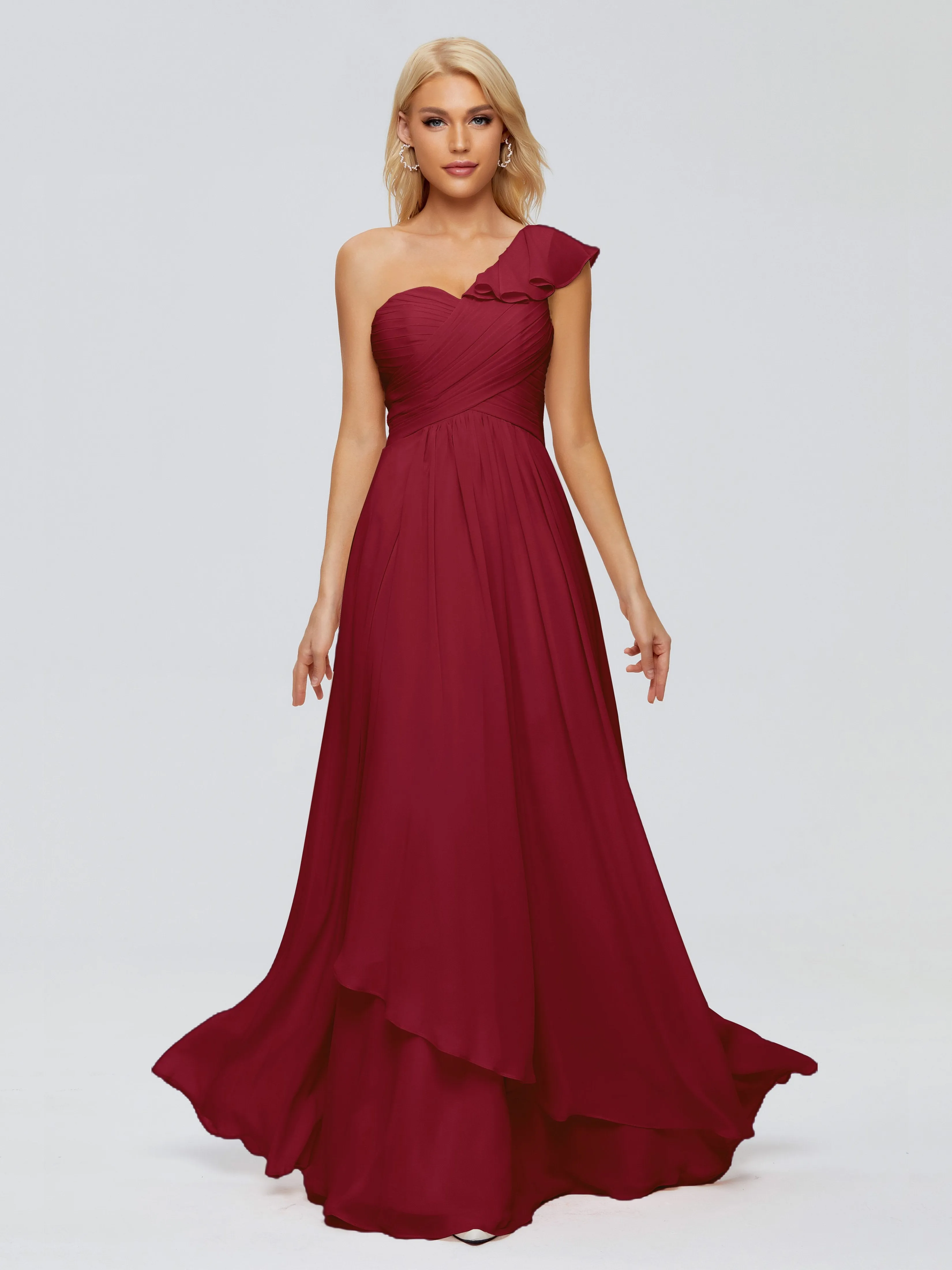 Kylie Pretty One-Shoulder Ruffles Chiffon Bridesmaid Dresses