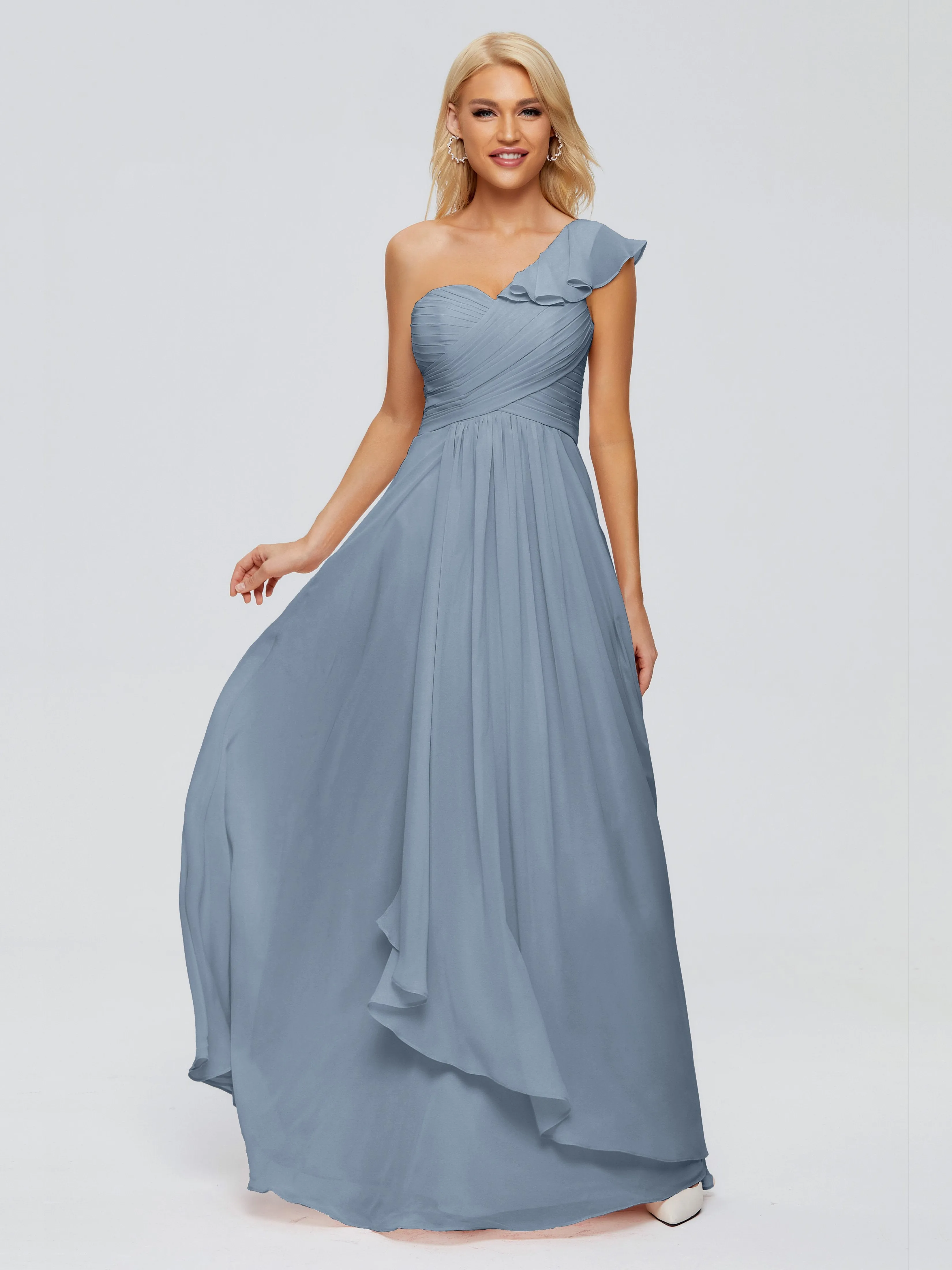 Kylie Pretty One-Shoulder Ruffles Chiffon Bridesmaid Dresses