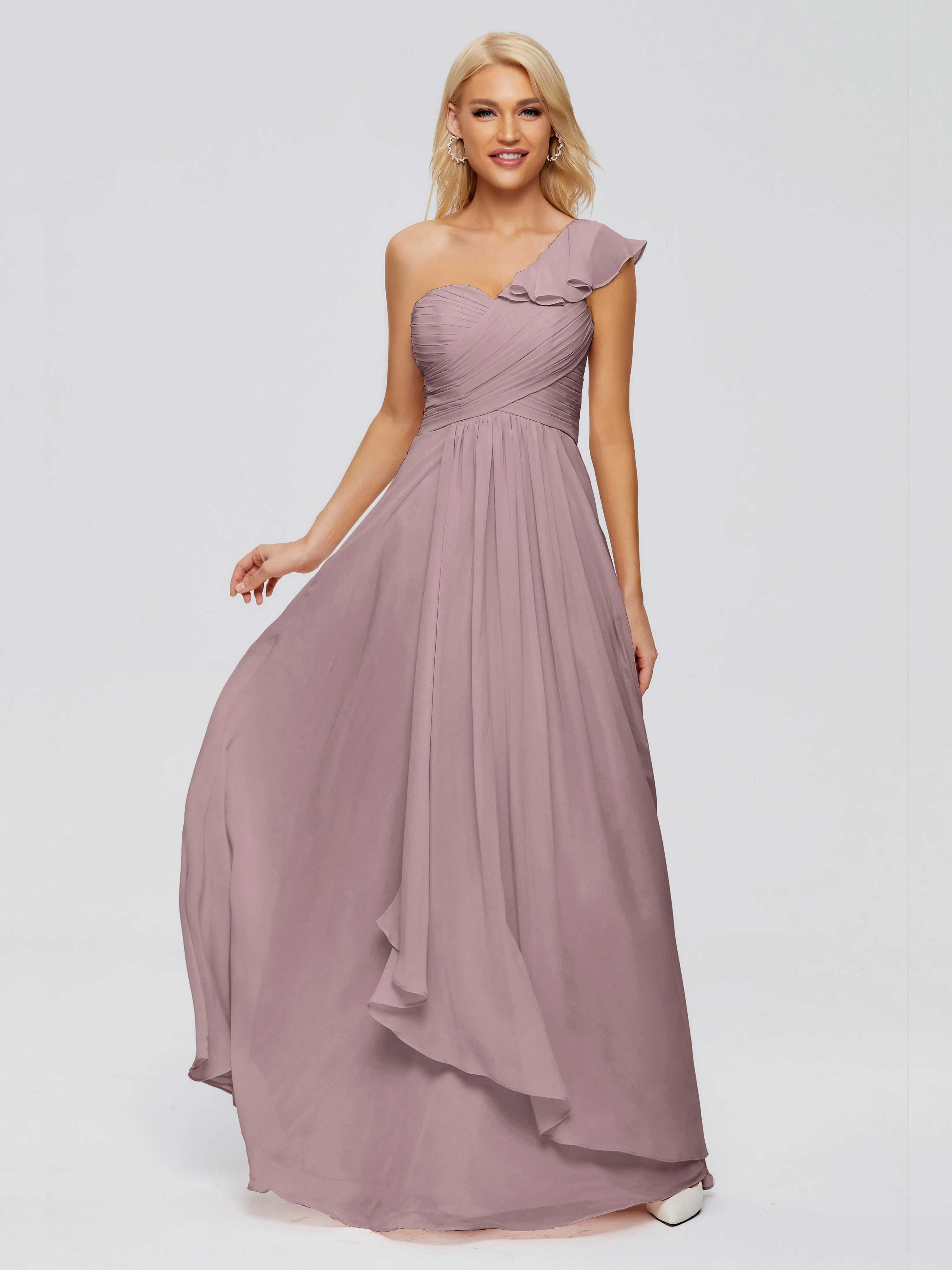 Kylie Pretty One-Shoulder Ruffles Chiffon Bridesmaid Dresses