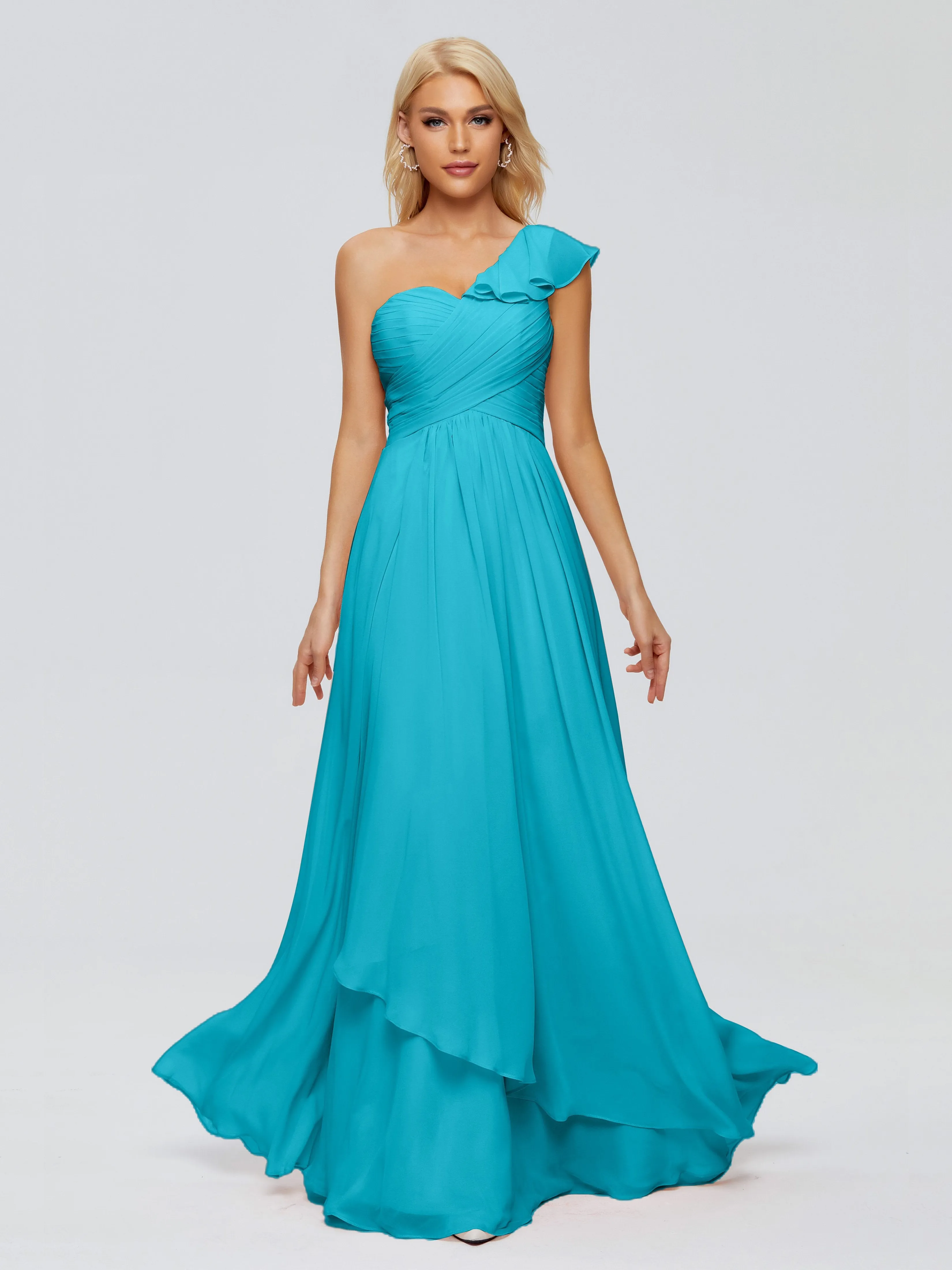 Kylie Pretty One-Shoulder Ruffles Chiffon Bridesmaid Dresses