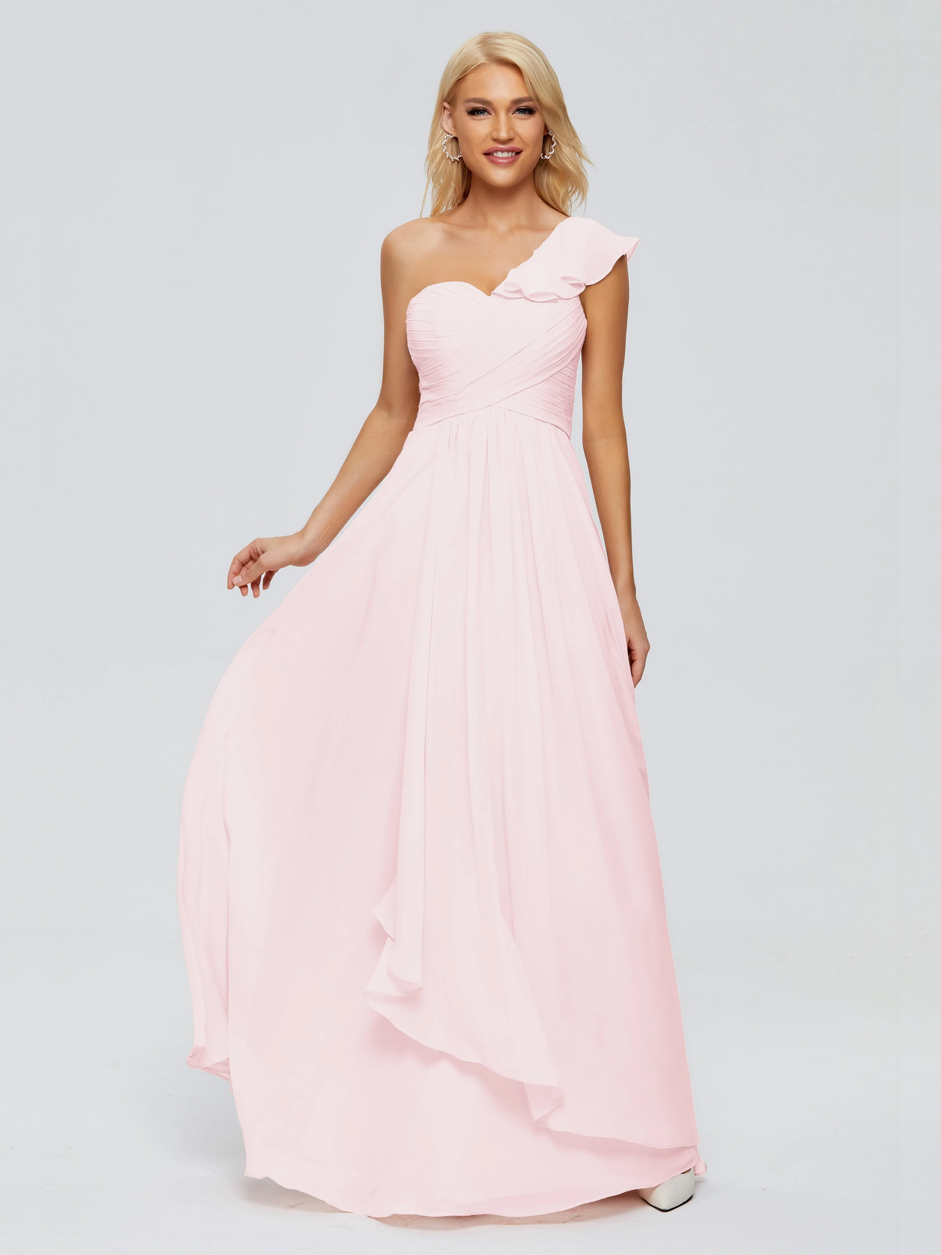 Kylie Pretty One-Shoulder Ruffles Chiffon Bridesmaid Dresses