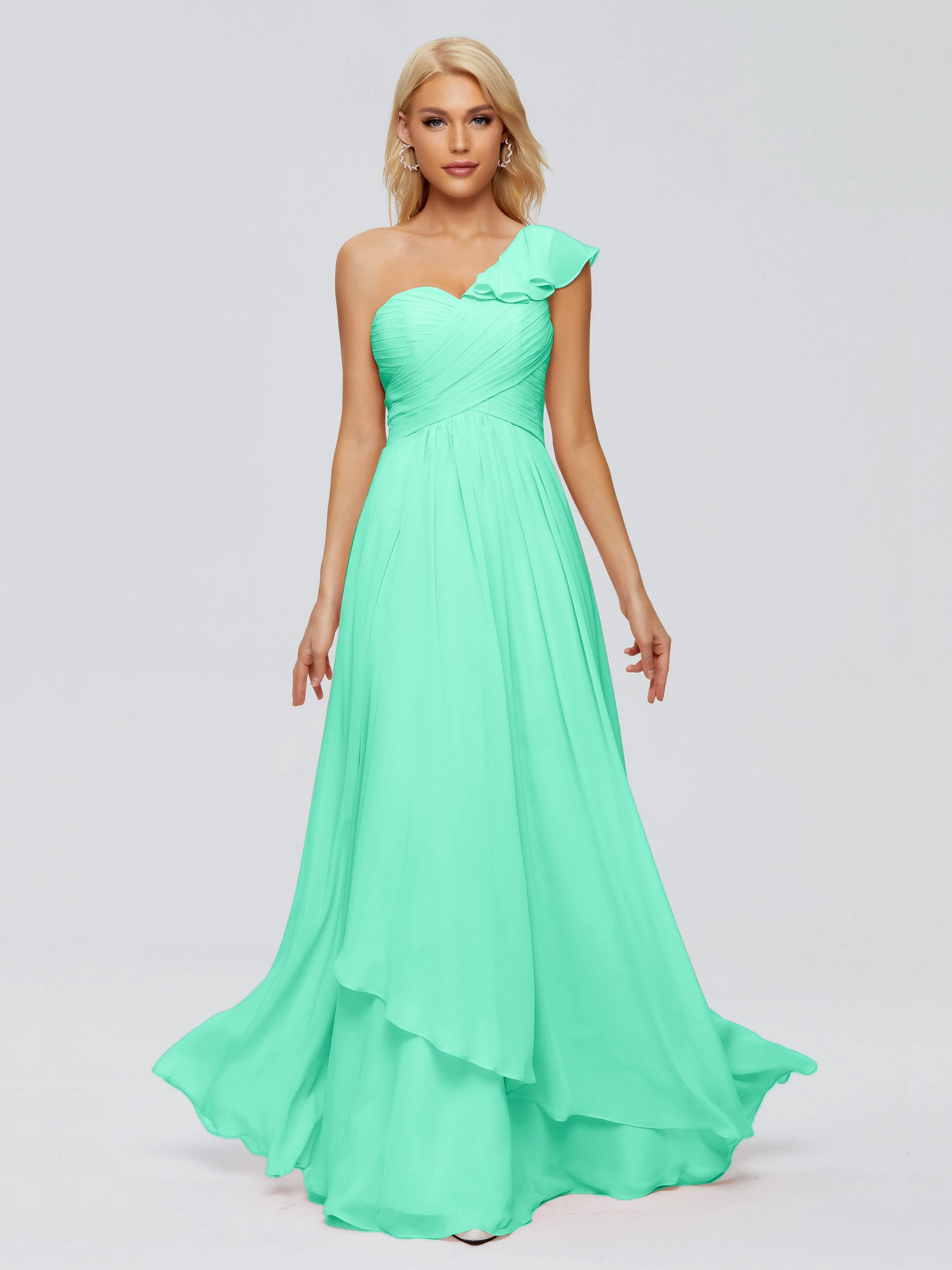 Kylie Pretty One-Shoulder Ruffles Chiffon Bridesmaid Dresses