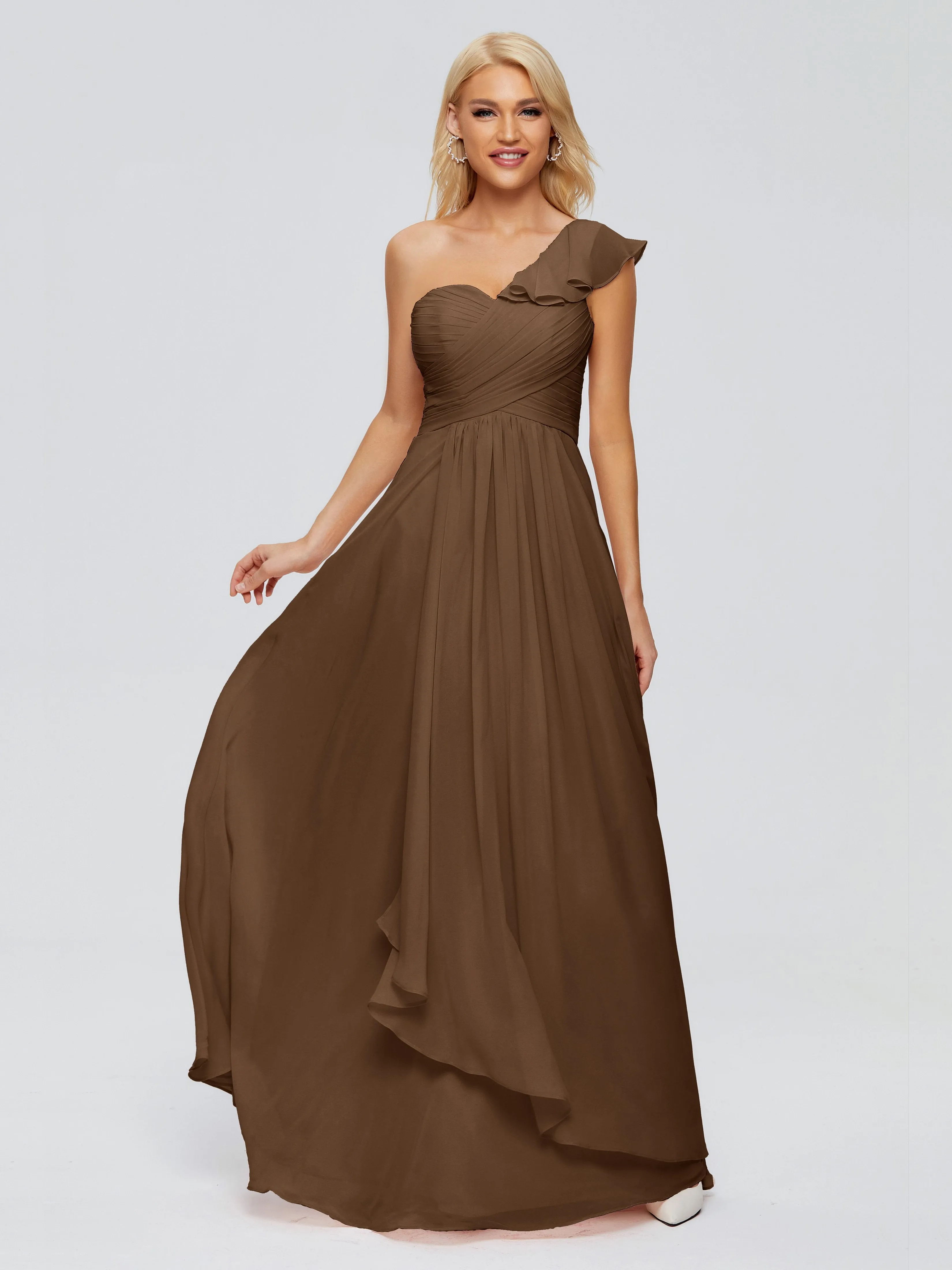 Kylie Pretty One-Shoulder Ruffles Chiffon Bridesmaid Dresses