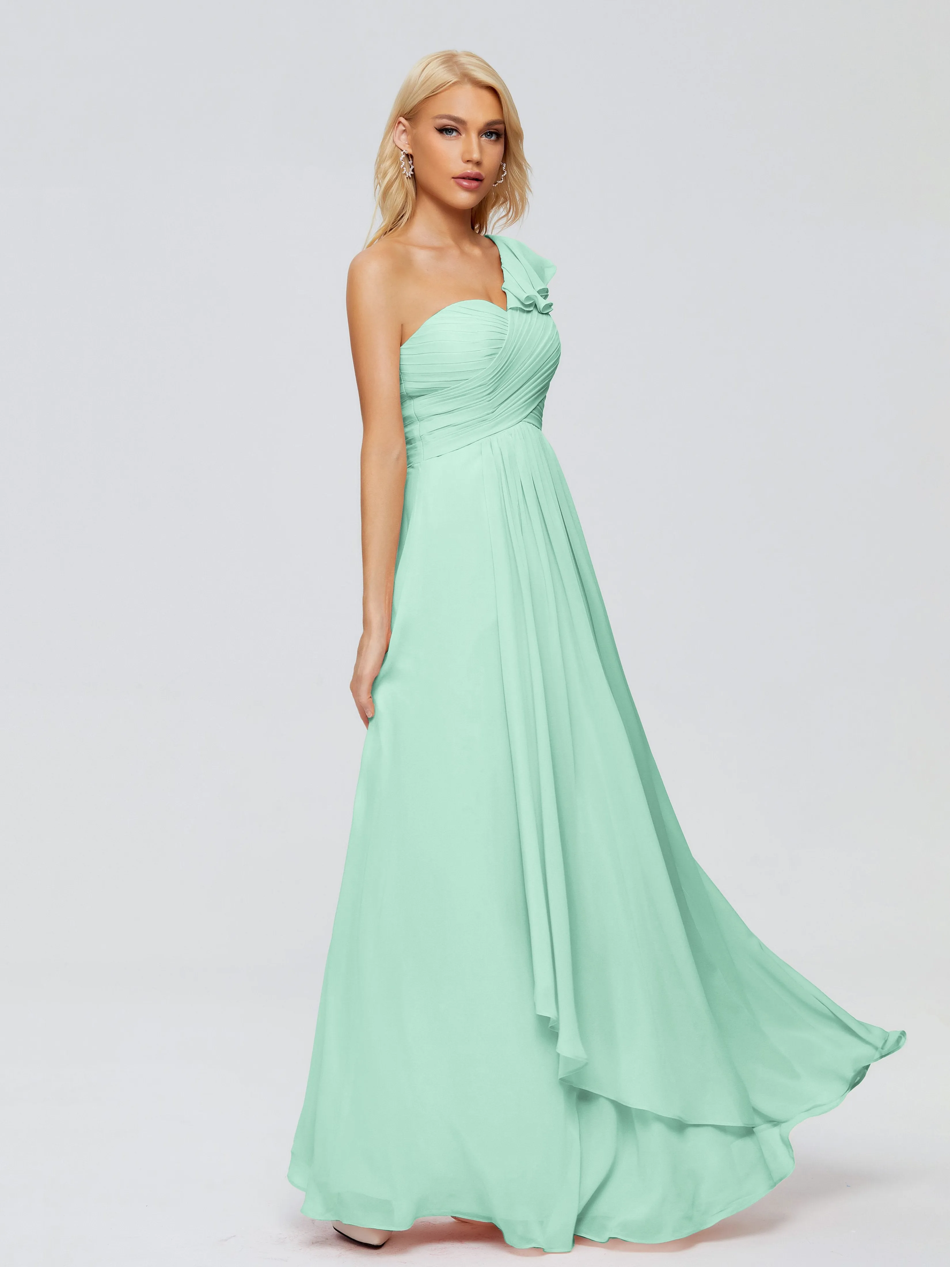 Kylie Pretty One-Shoulder Ruffles Chiffon Bridesmaid Dresses