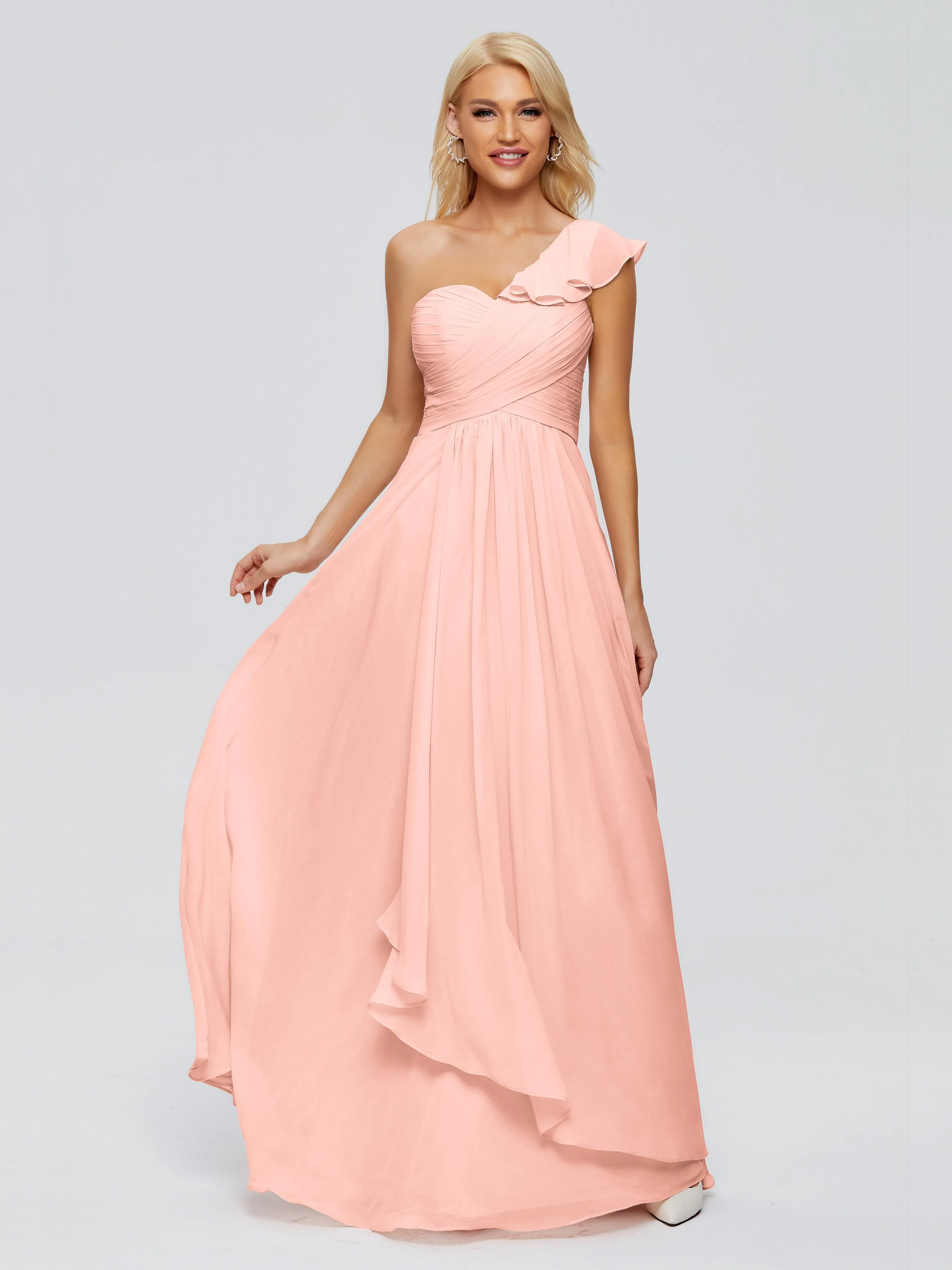 Kylie Pretty One-Shoulder Ruffles Chiffon Bridesmaid Dresses