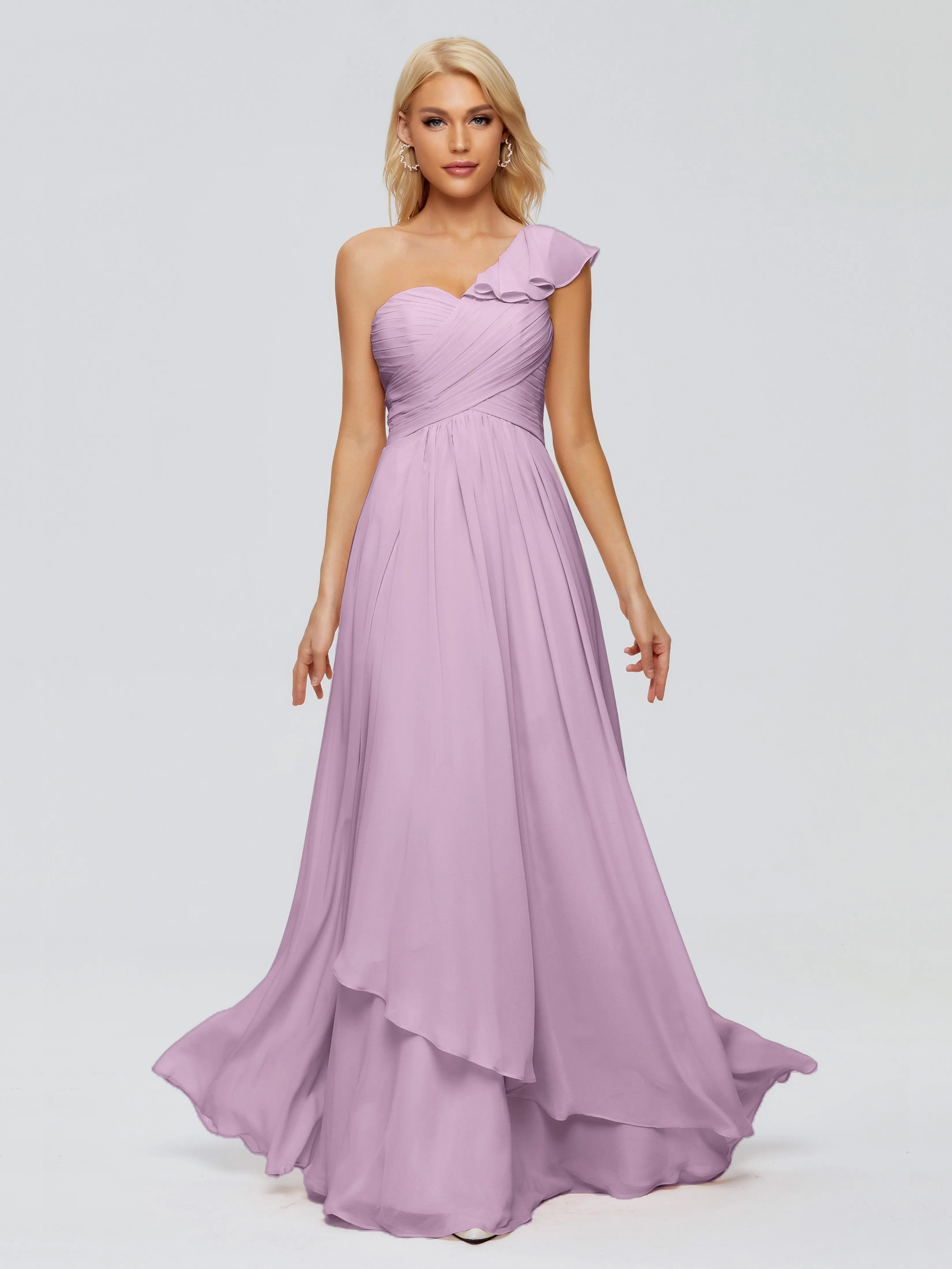 Kylie Pretty One-Shoulder Ruffles Chiffon Bridesmaid Dresses