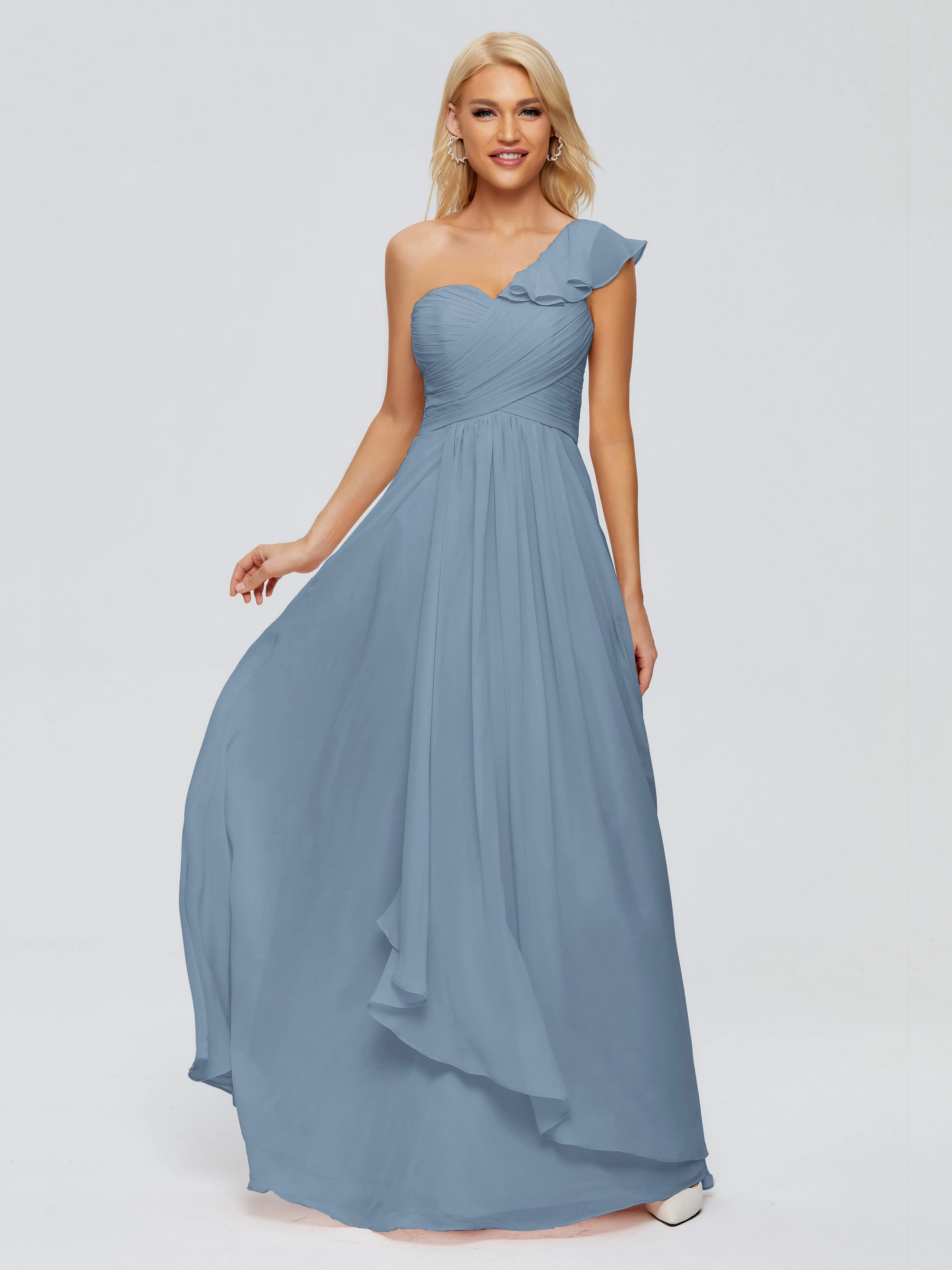 Kylie Pretty One-Shoulder Ruffles Chiffon Bridesmaid Dresses