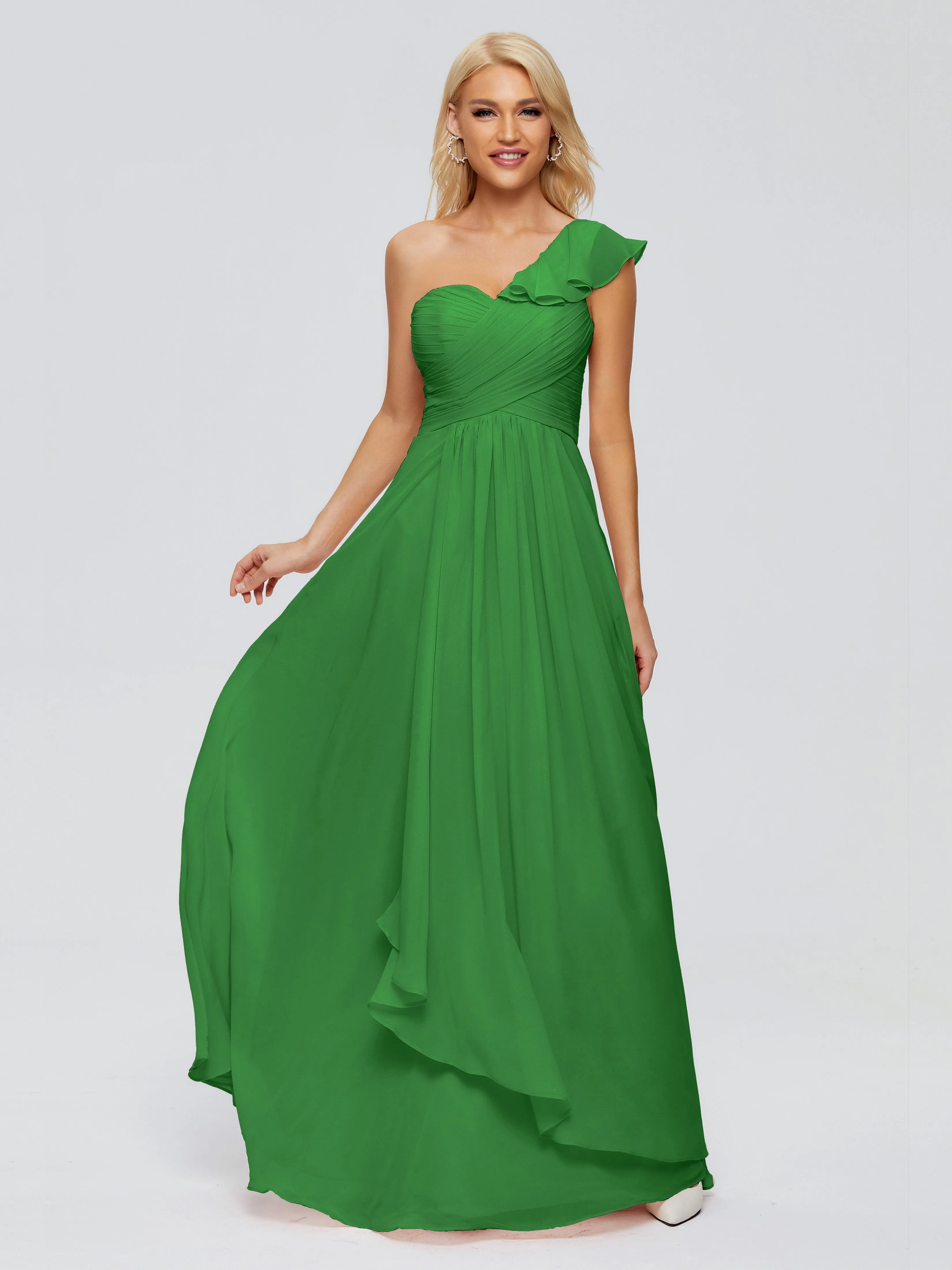 Kylie Pretty One-Shoulder Ruffles Chiffon Bridesmaid Dresses