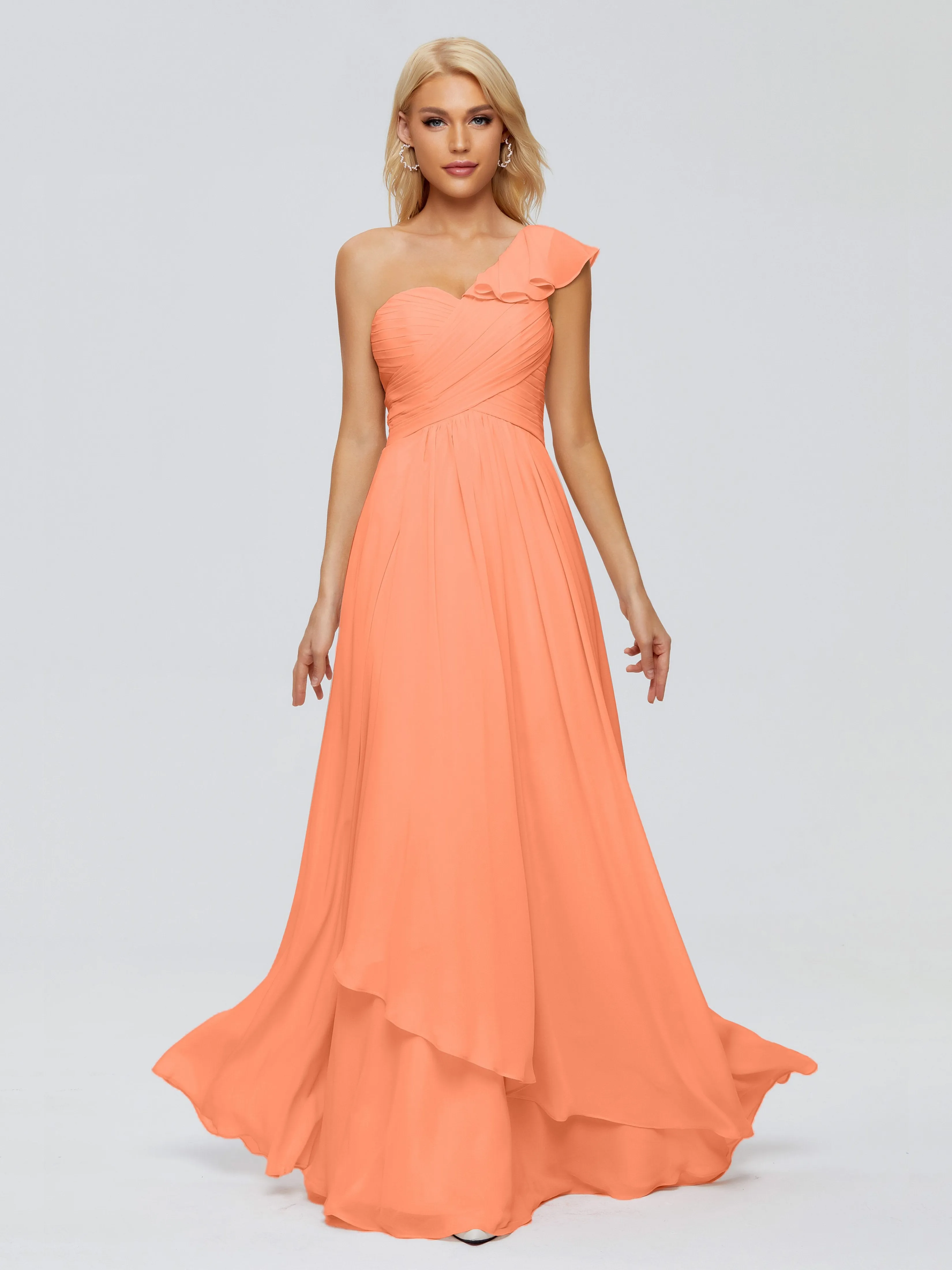 Kylie Pretty One-Shoulder Ruffles Chiffon Bridesmaid Dresses