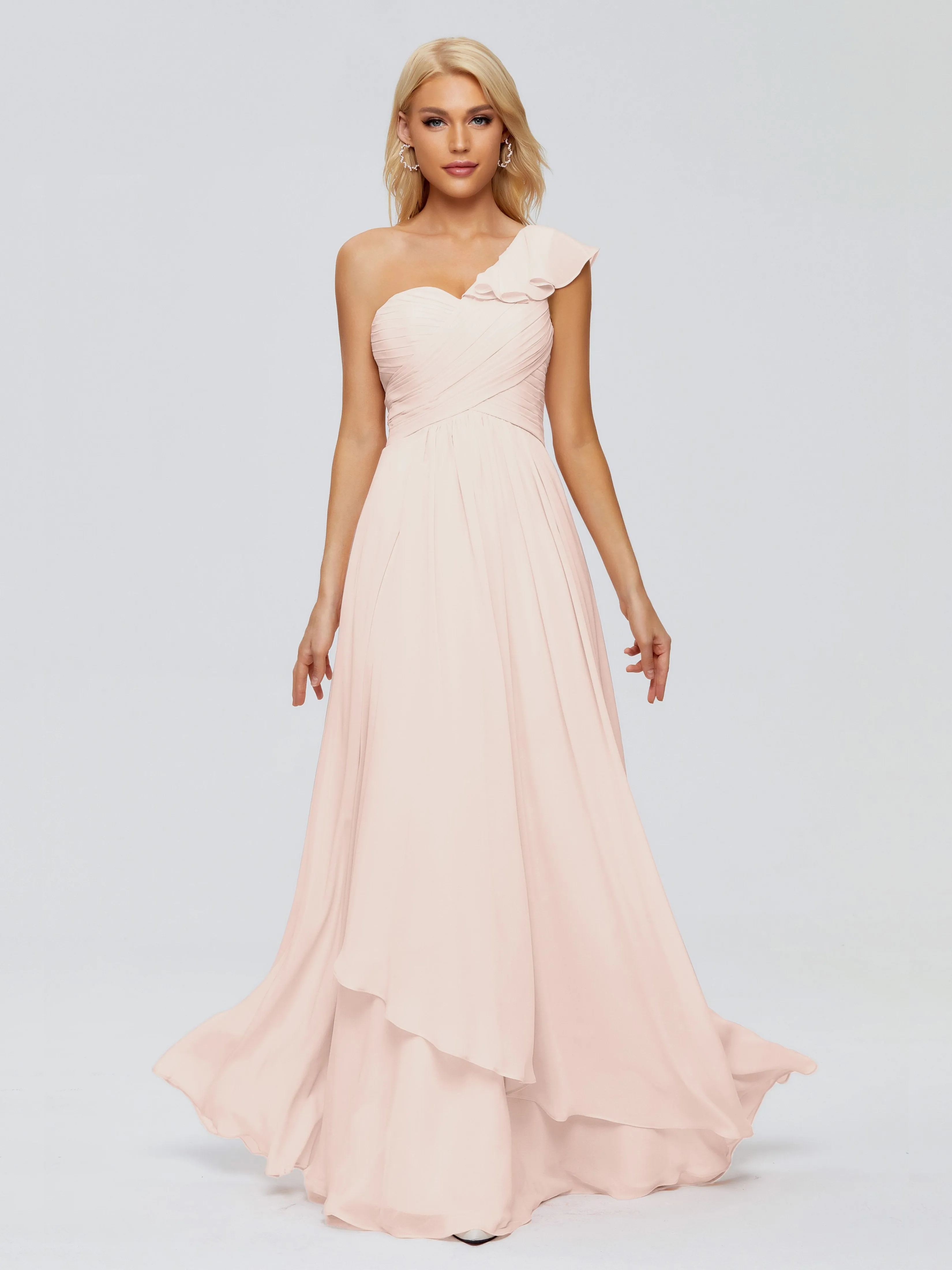 Kylie Pretty One-Shoulder Ruffles Chiffon Bridesmaid Dresses