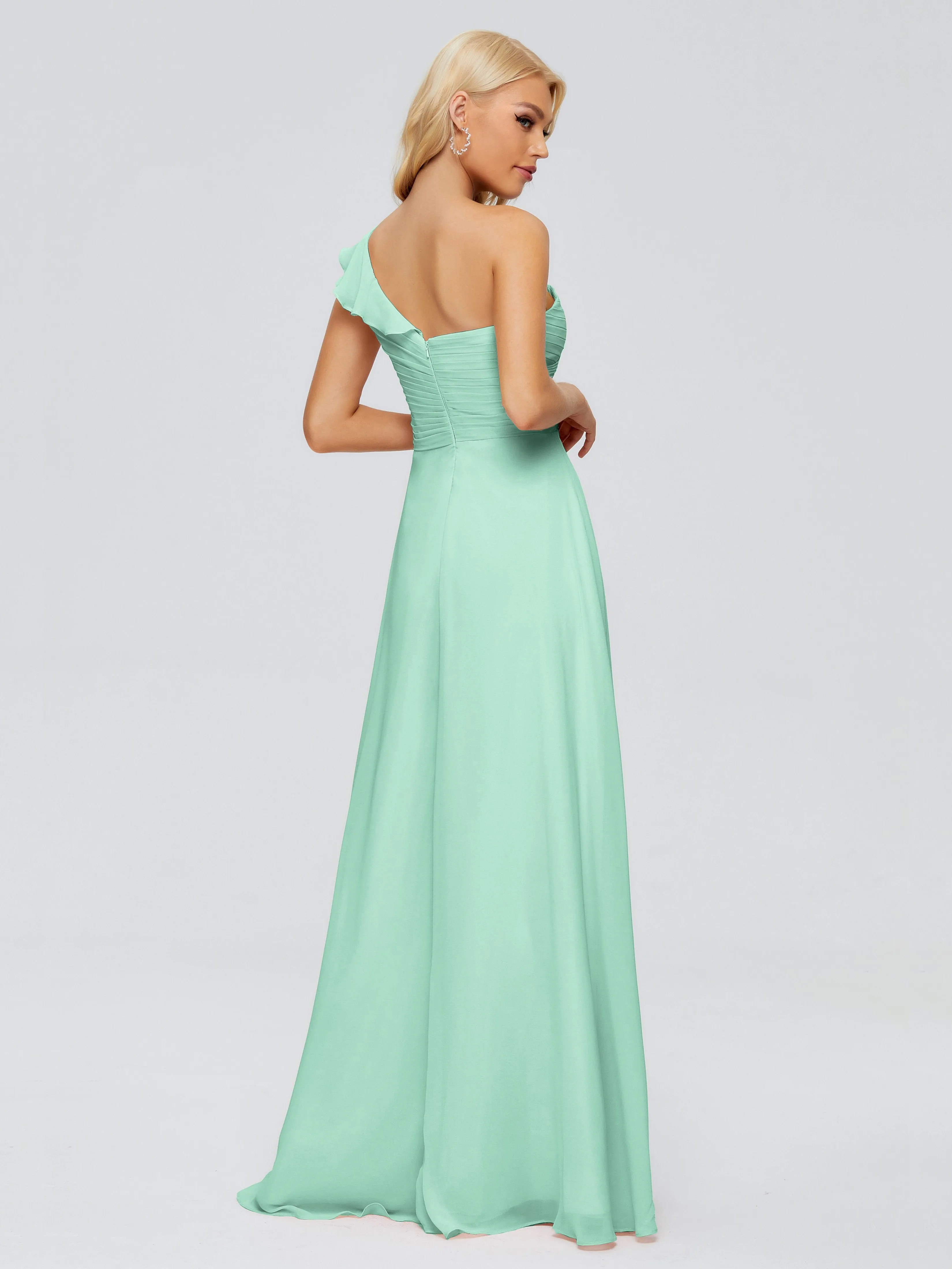 Kylie Pretty One-Shoulder Ruffles Chiffon Bridesmaid Dresses