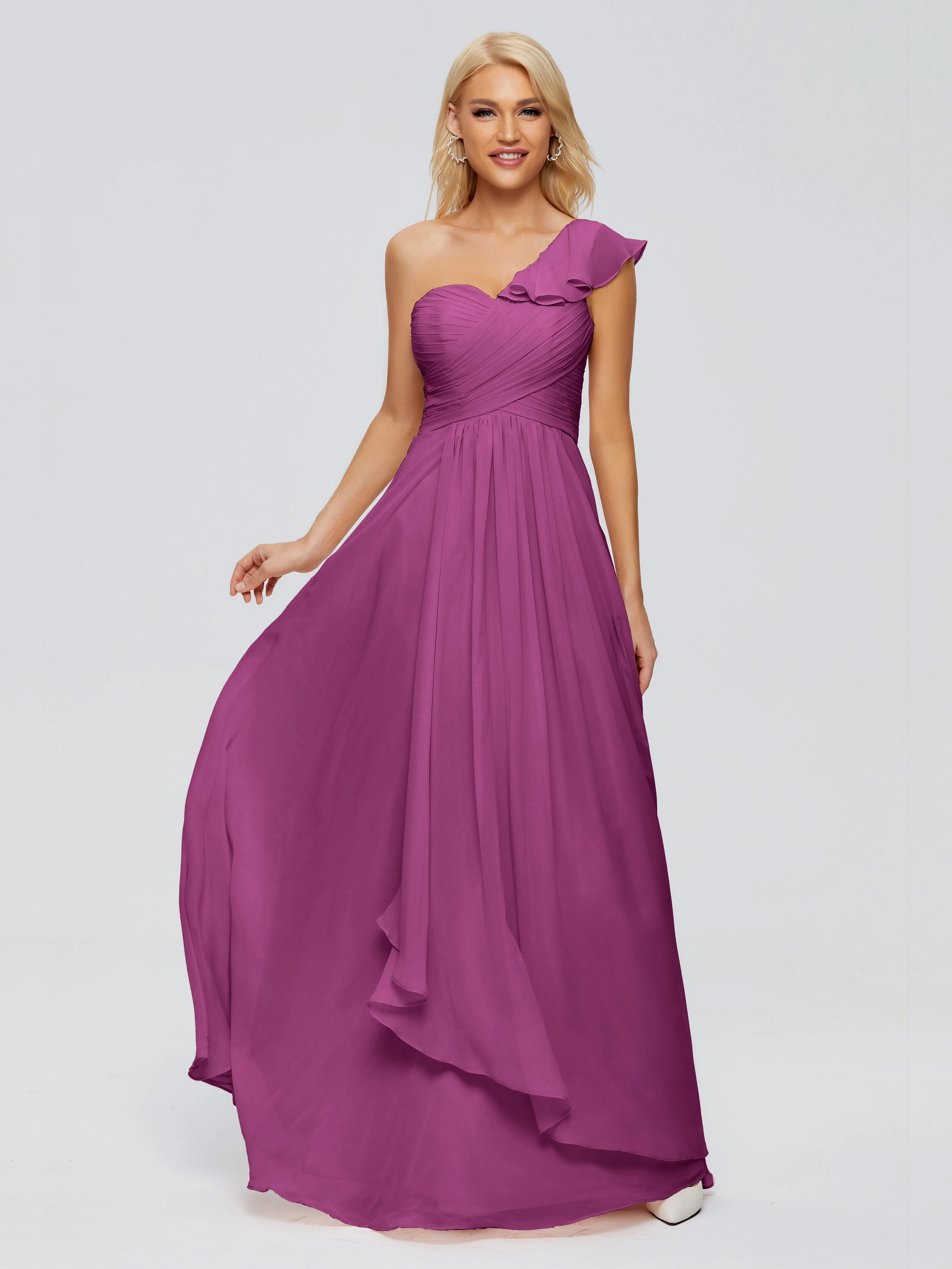 Kylie Pretty One-Shoulder Ruffles Chiffon Bridesmaid Dresses