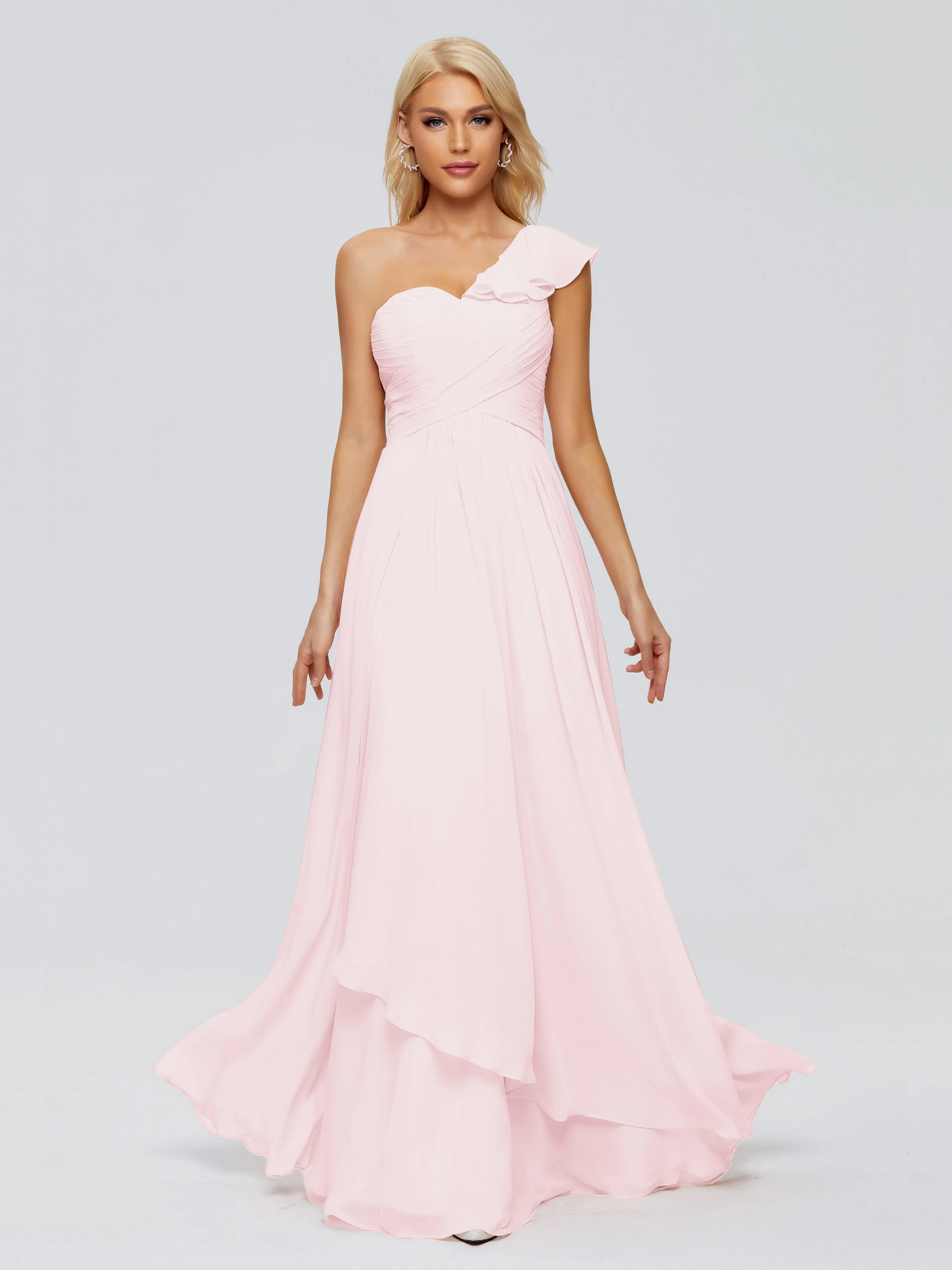 Kylie Pretty One-Shoulder Ruffles Chiffon Bridesmaid Dresses