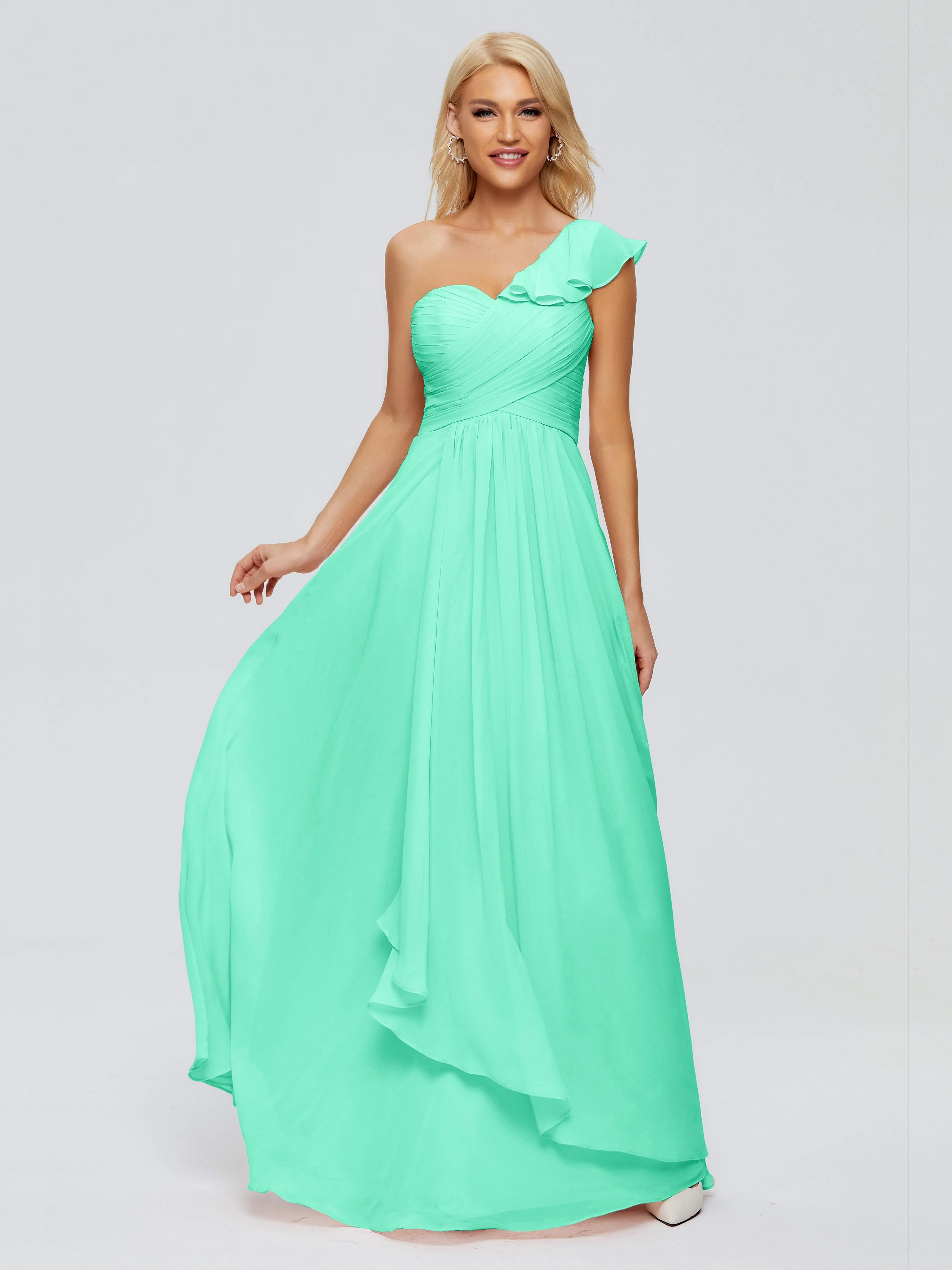 Kylie Pretty One-Shoulder Ruffles Chiffon Bridesmaid Dresses