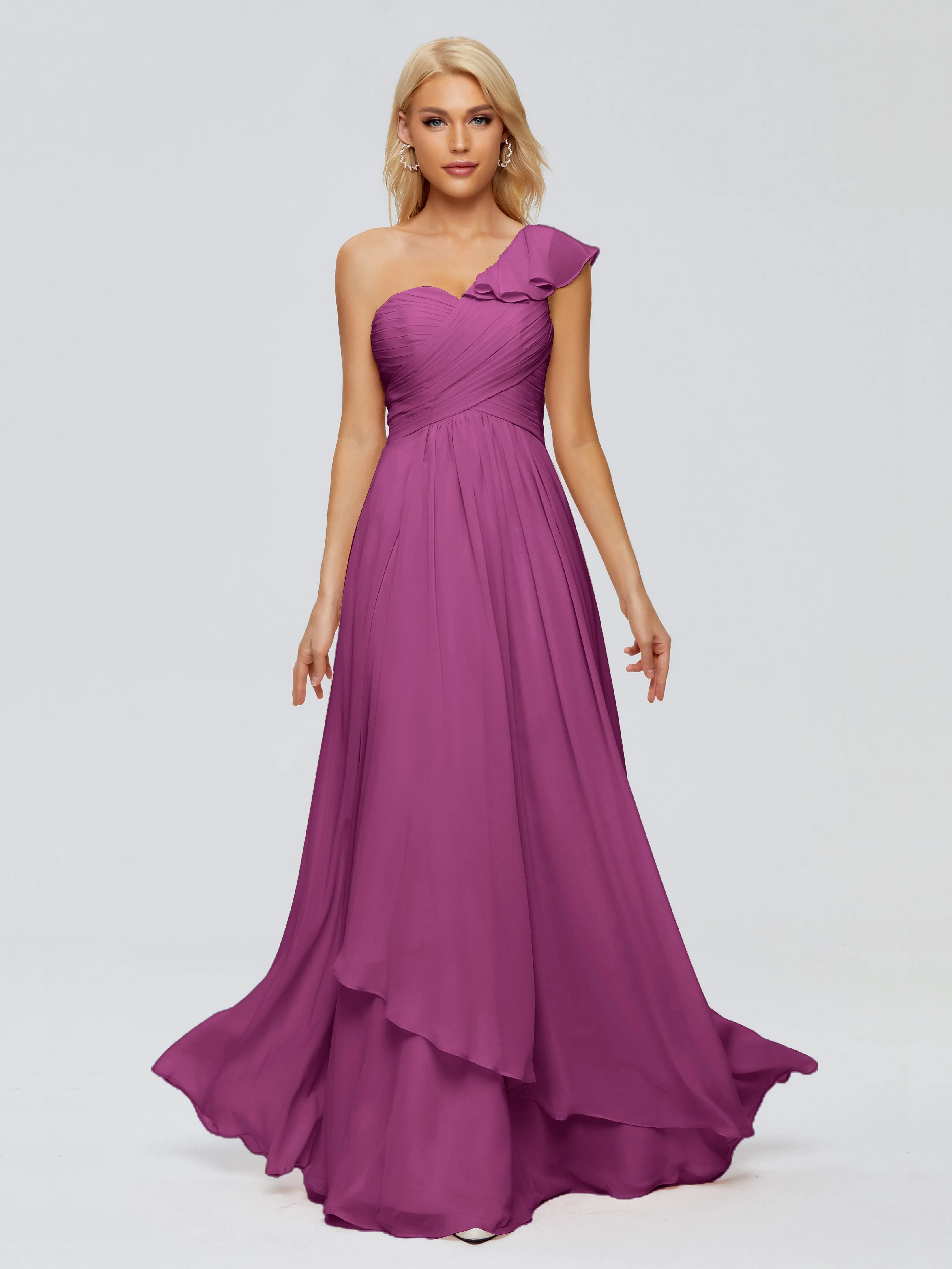 Kylie Pretty One-Shoulder Ruffles Chiffon Bridesmaid Dresses