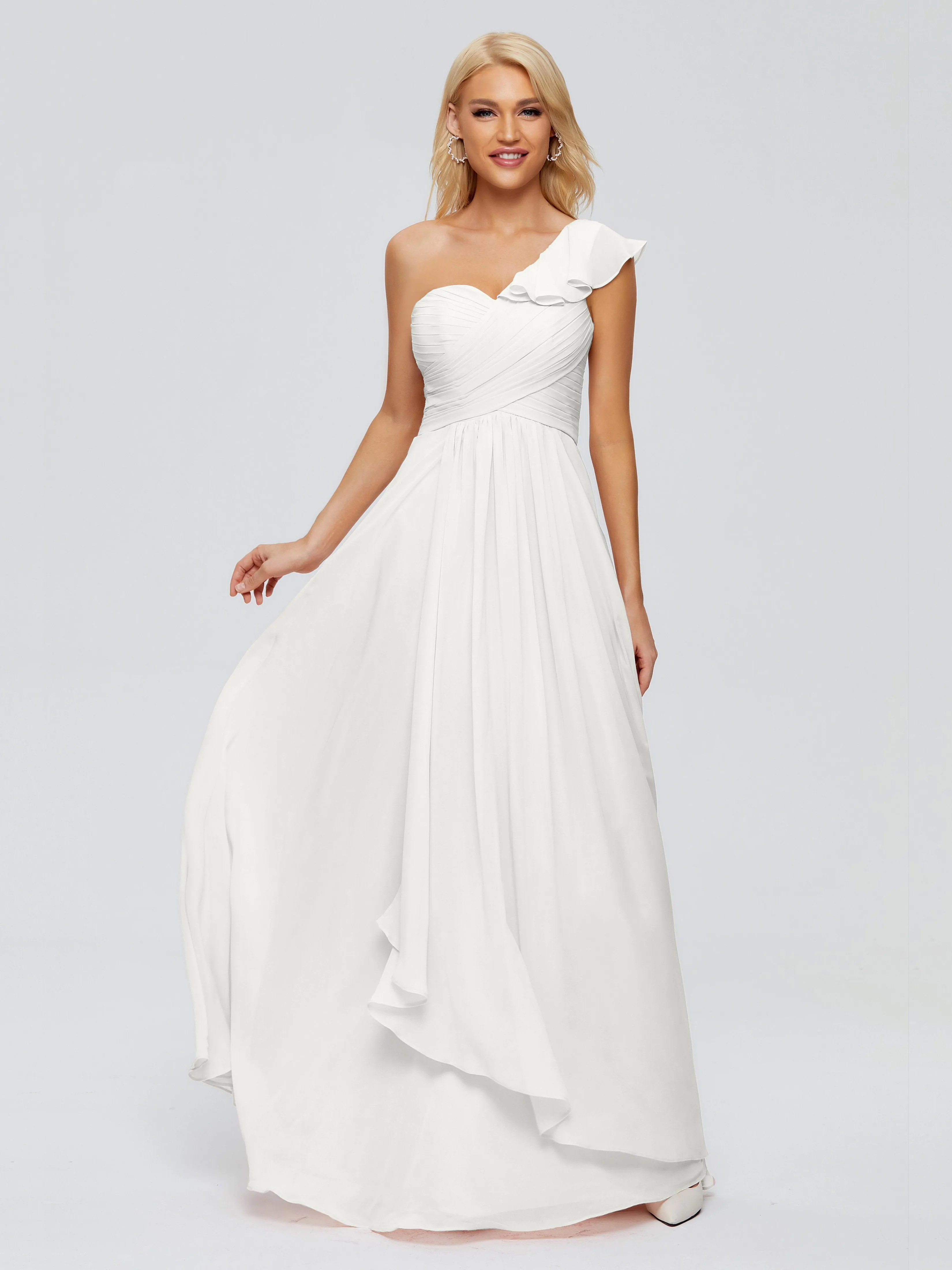 Kylie Pretty One-Shoulder Ruffles Chiffon Bridesmaid Dresses