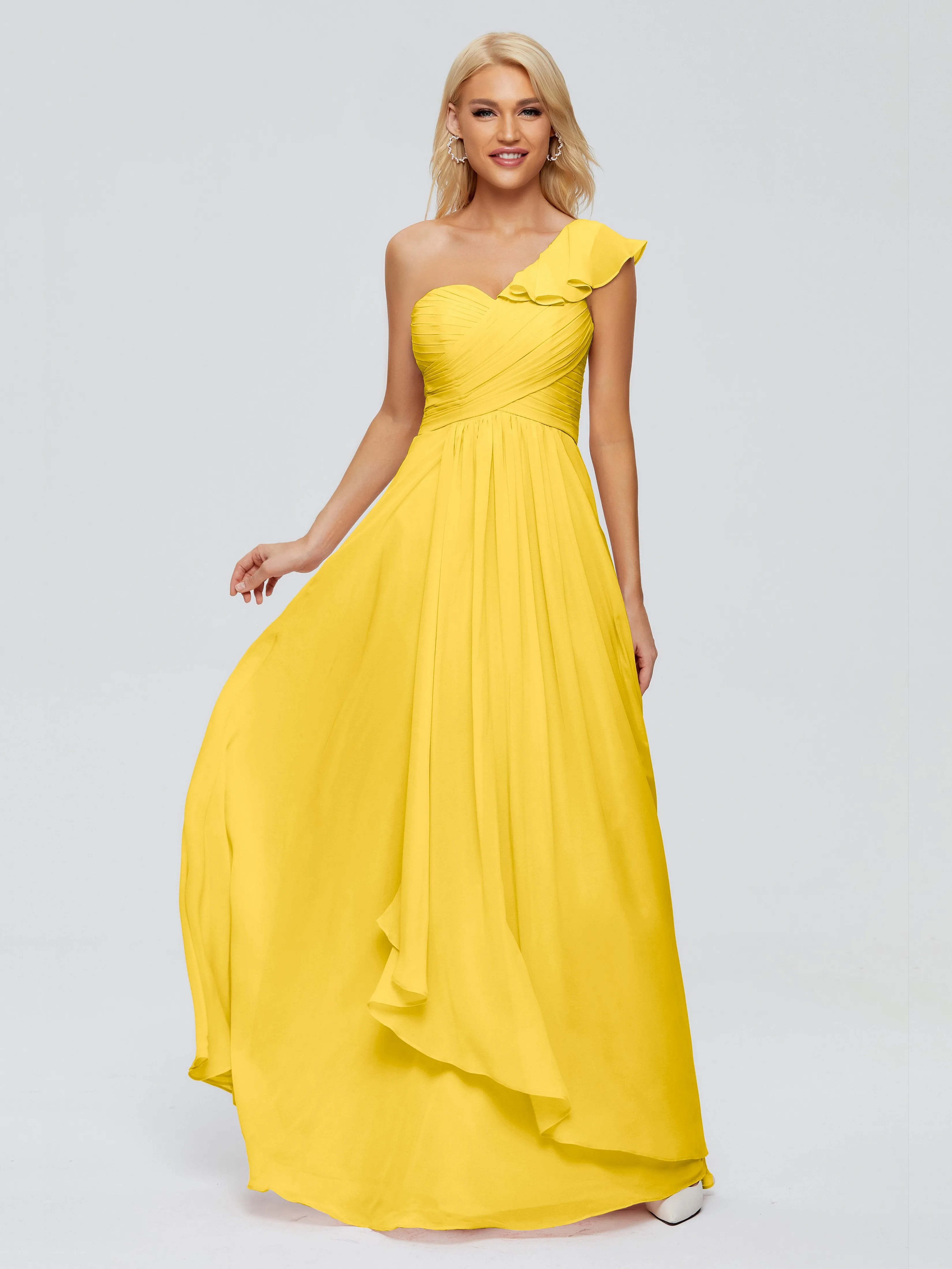 Kylie Pretty One-Shoulder Ruffles Chiffon Bridesmaid Dresses