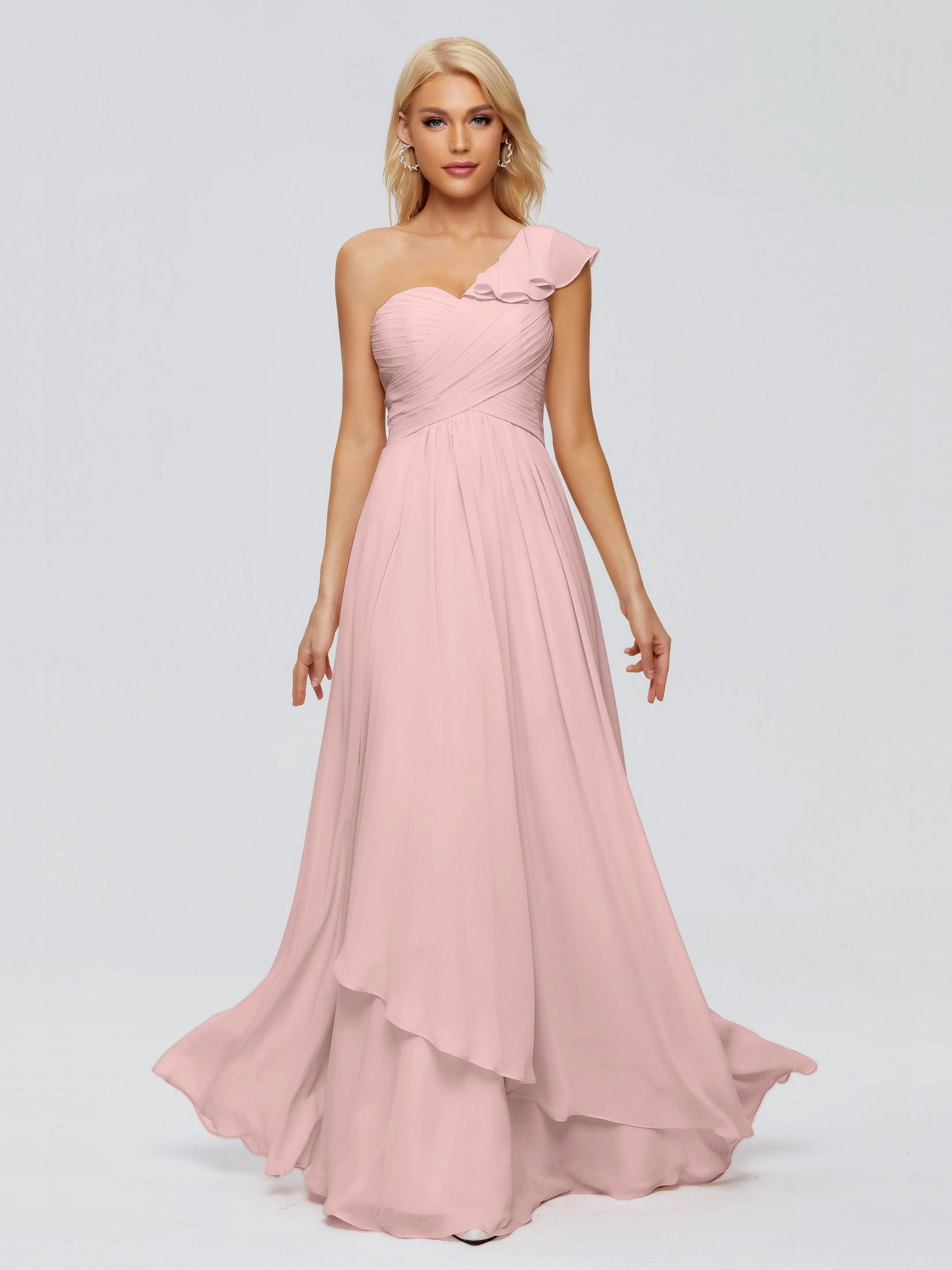 Kylie Pretty One-Shoulder Ruffles Chiffon Bridesmaid Dresses