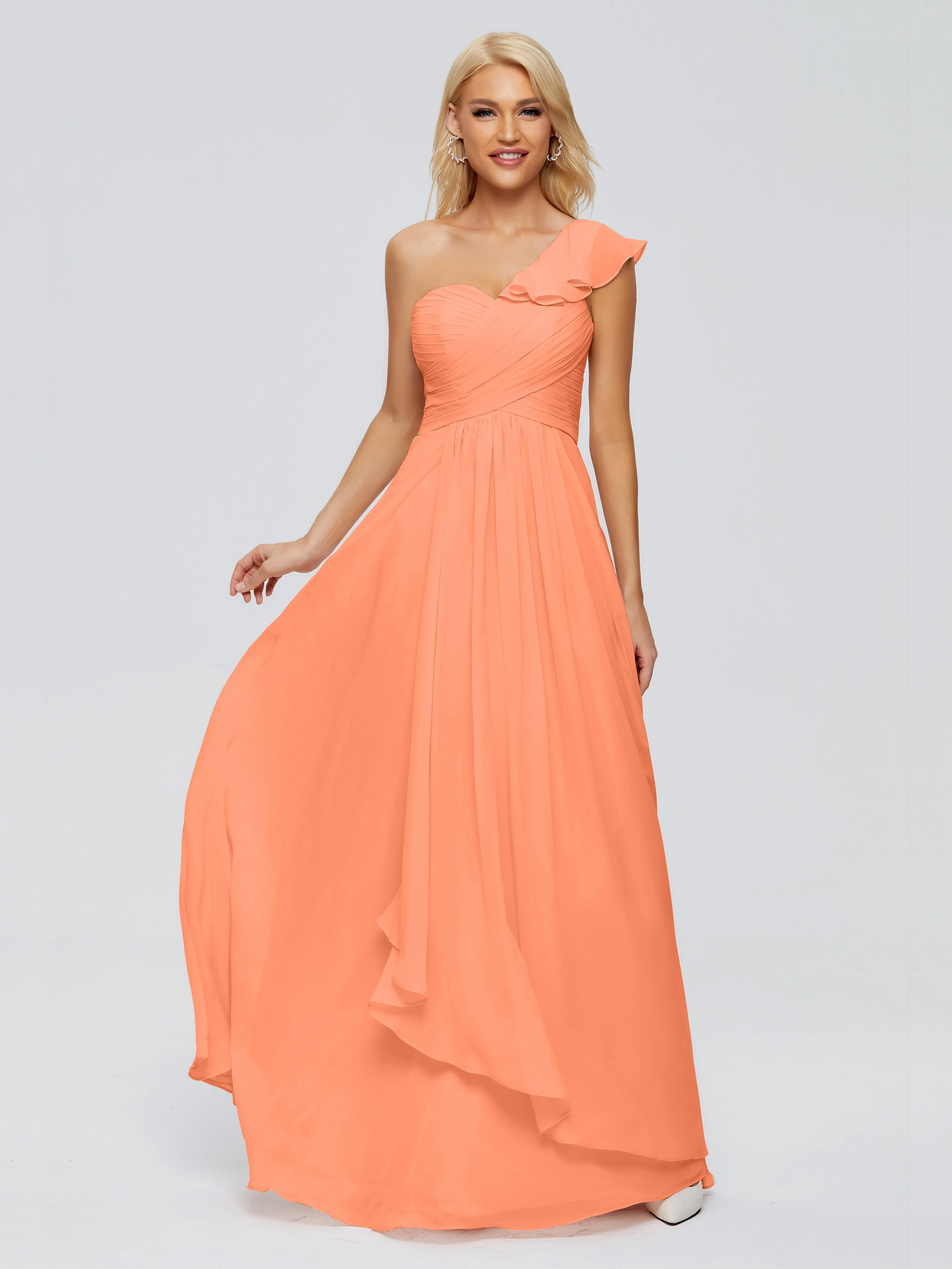 Kylie Pretty One-Shoulder Ruffles Chiffon Bridesmaid Dresses