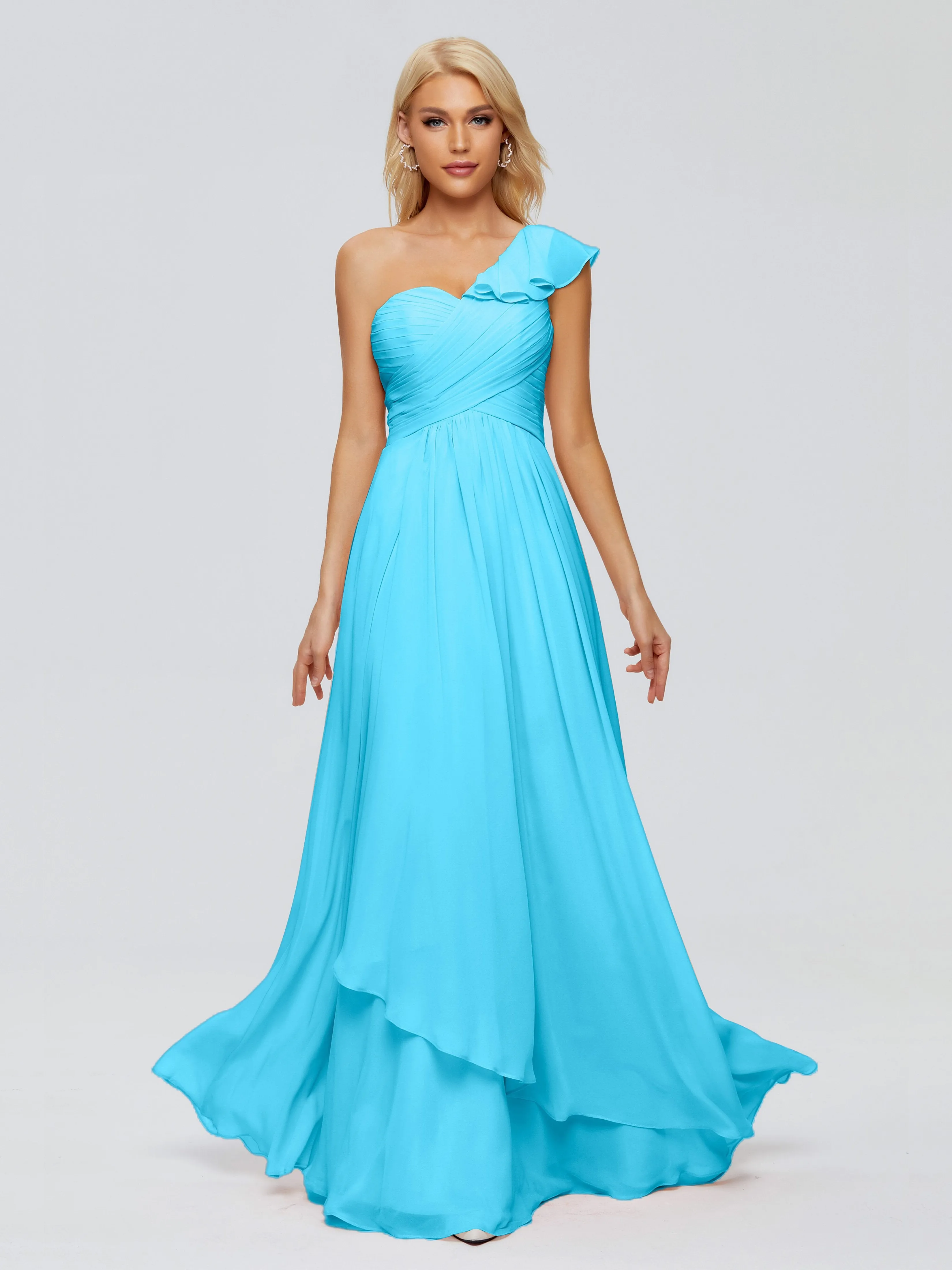 Kylie Pretty One-Shoulder Ruffles Chiffon Bridesmaid Dresses