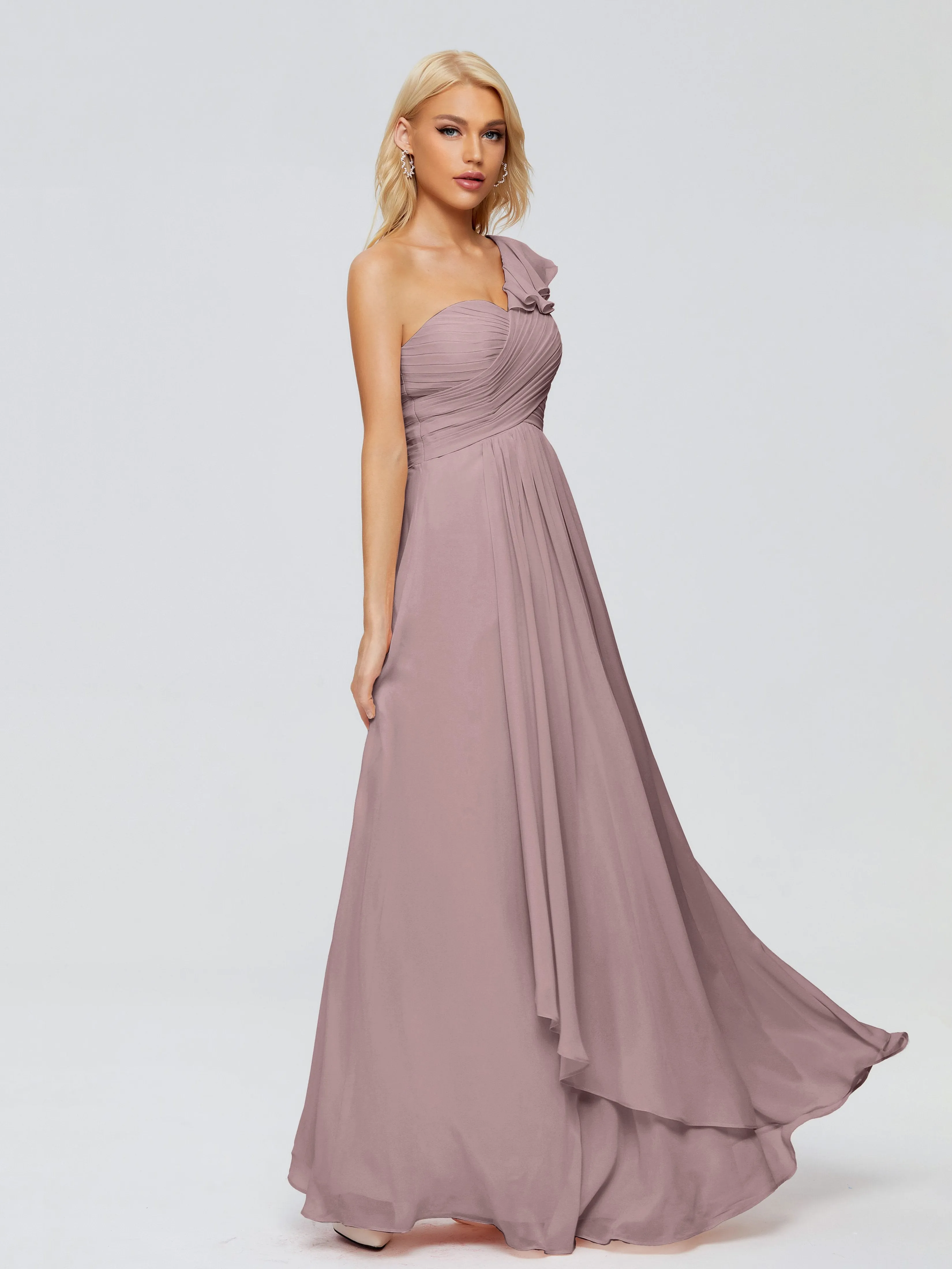 Kylie Pretty One-Shoulder Ruffles Chiffon Bridesmaid Dresses