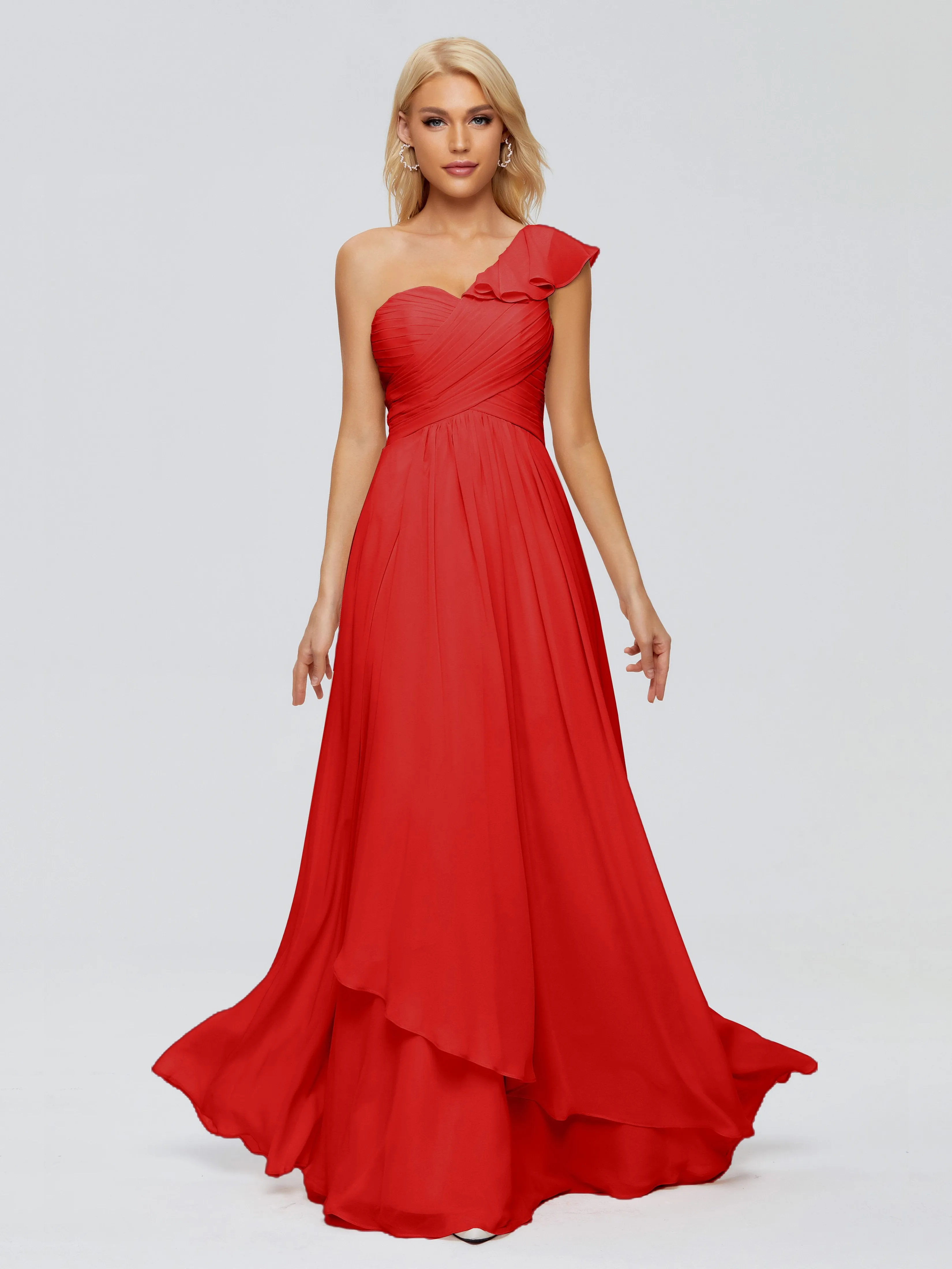 Kylie Pretty One-Shoulder Ruffles Chiffon Bridesmaid Dresses