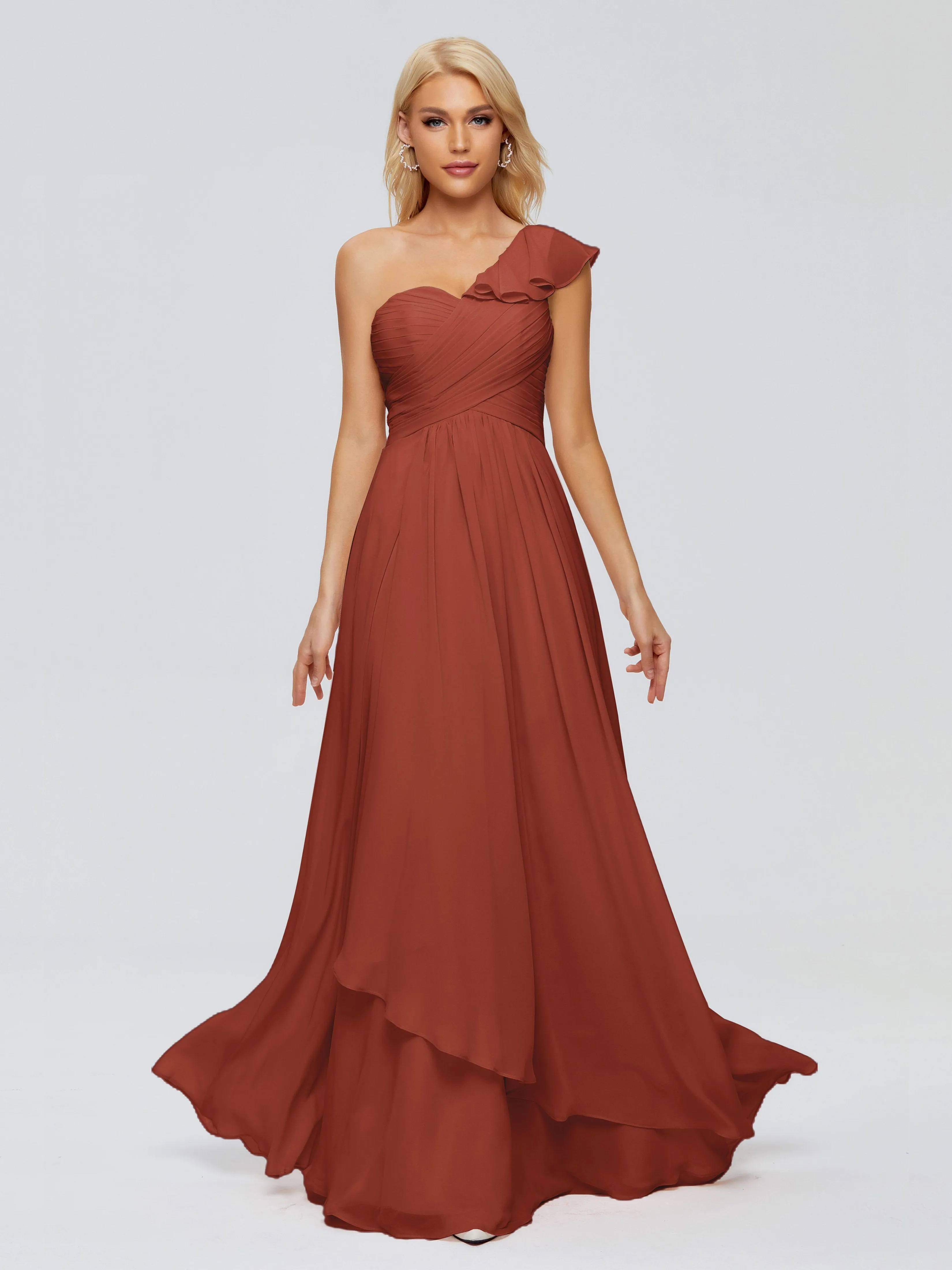 Kylie Pretty One-Shoulder Ruffles Chiffon Bridesmaid Dresses