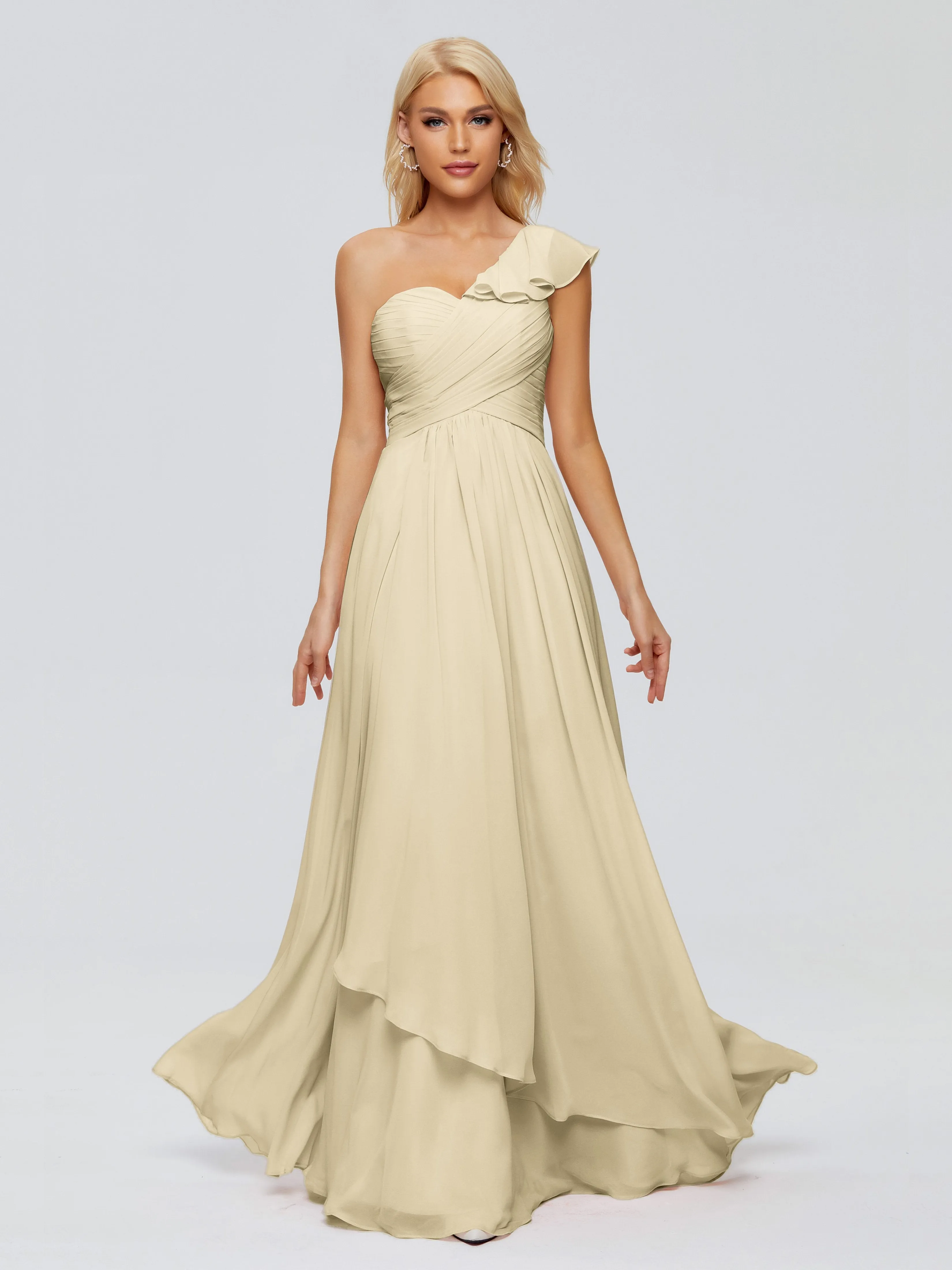 Kylie Pretty One-Shoulder Ruffles Chiffon Bridesmaid Dresses