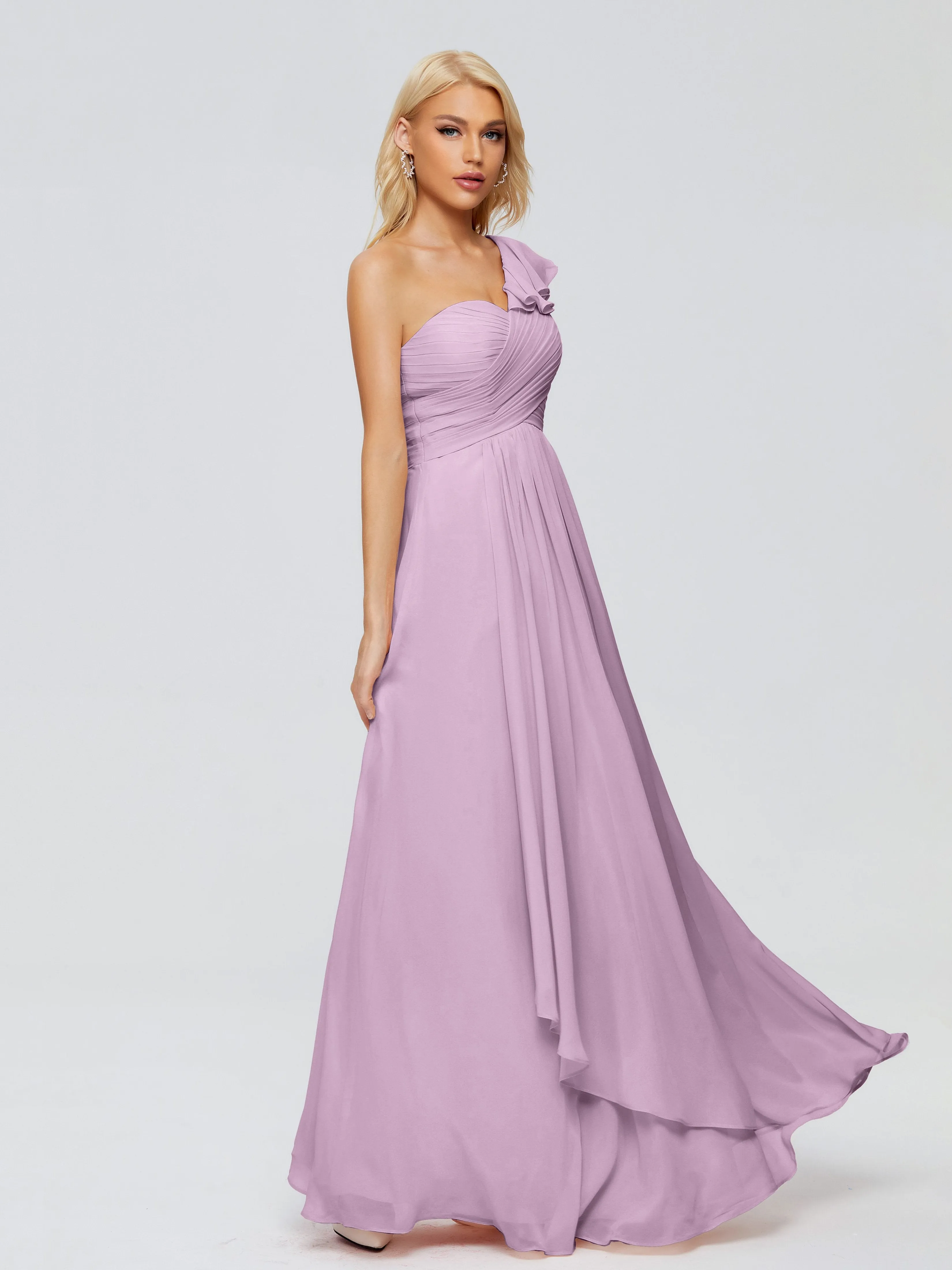 Kylie Pretty One-Shoulder Ruffles Chiffon Bridesmaid Dresses