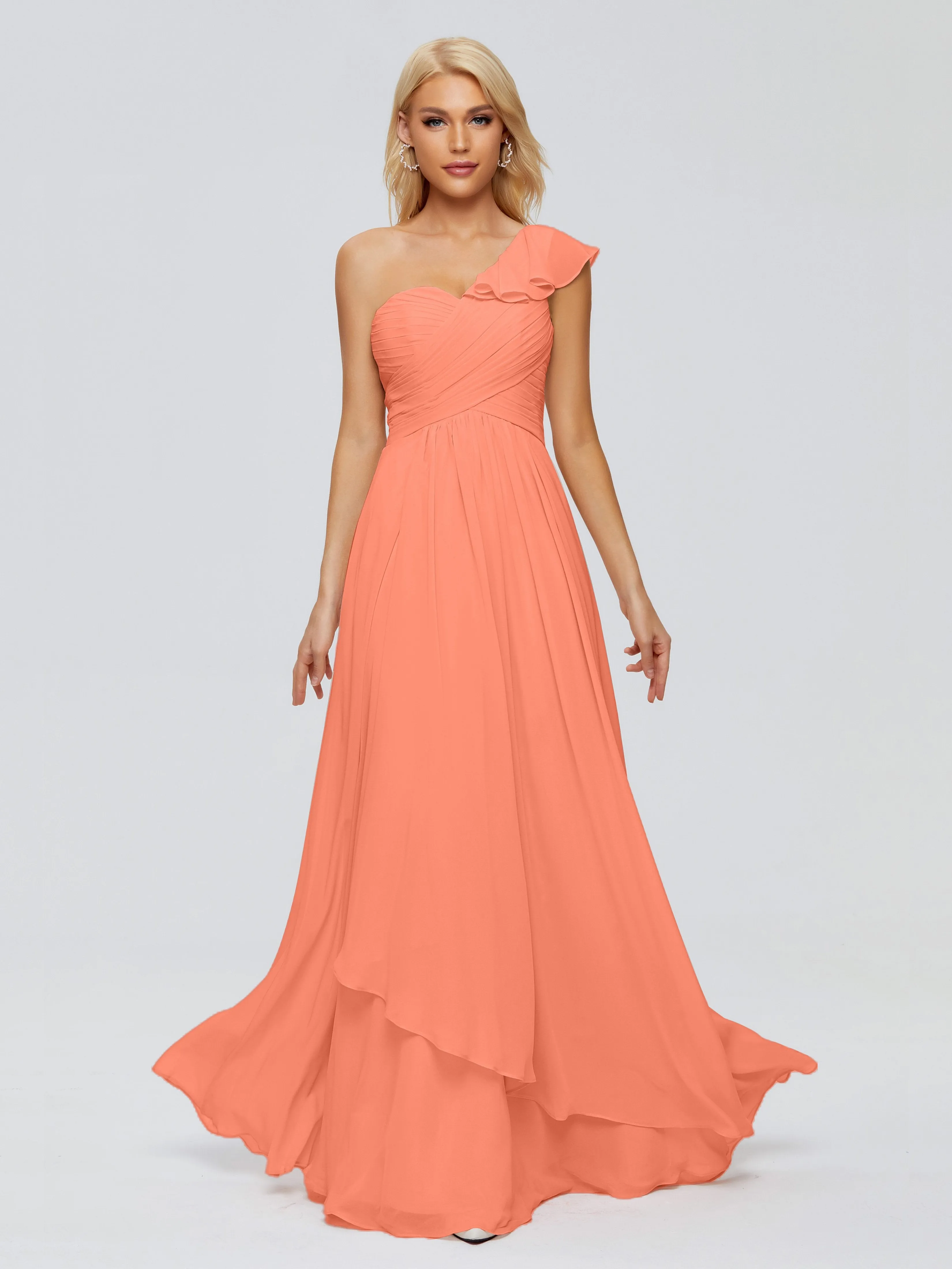 Kylie Pretty One-Shoulder Ruffles Chiffon Bridesmaid Dresses