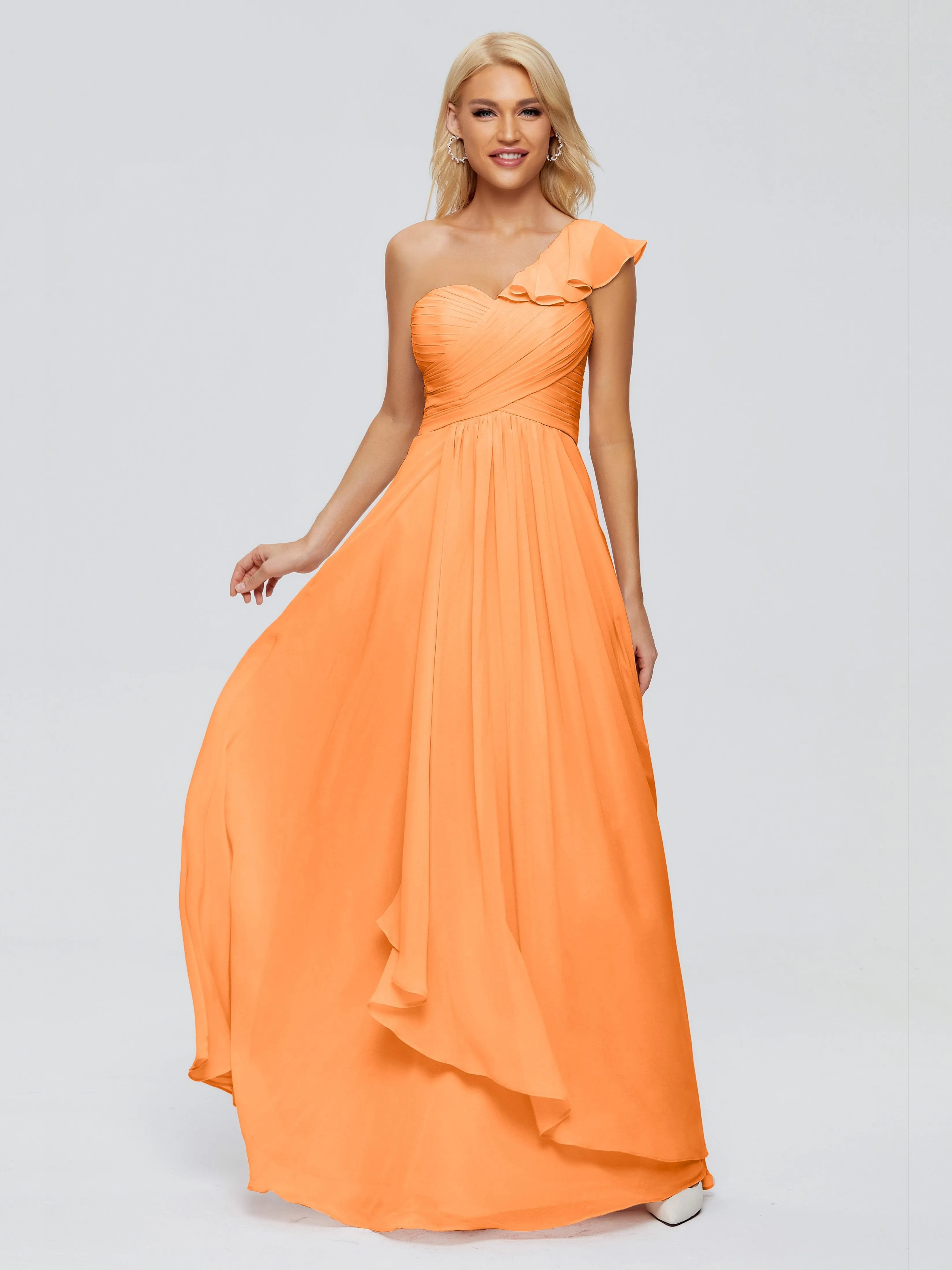 Kylie Pretty One-Shoulder Ruffles Chiffon Bridesmaid Dresses